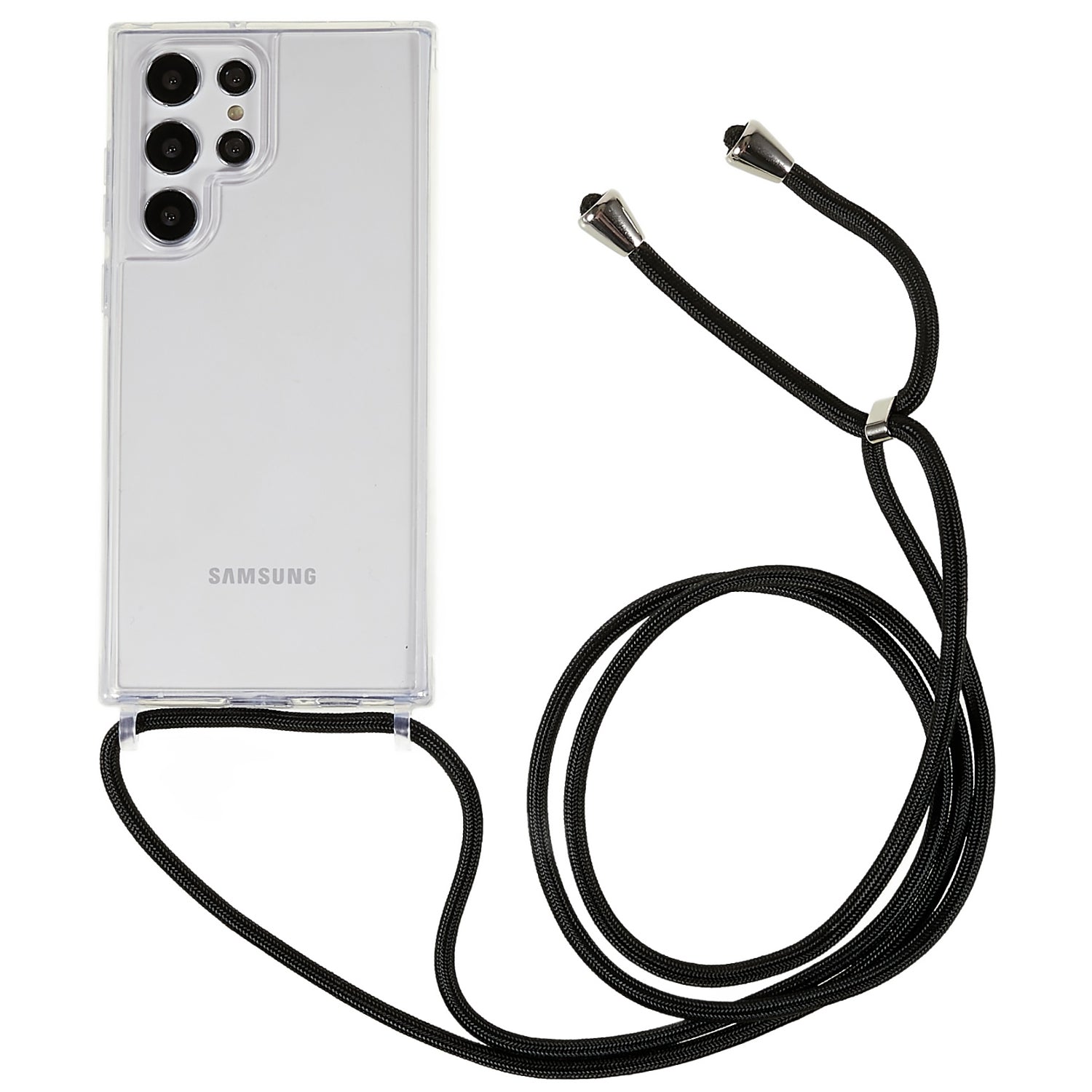 TPU Acrylic Back Cover for Samsung Galaxy S22 Ultra 5G Anti-fall Clear Phone Case with Adjustable Lanyard