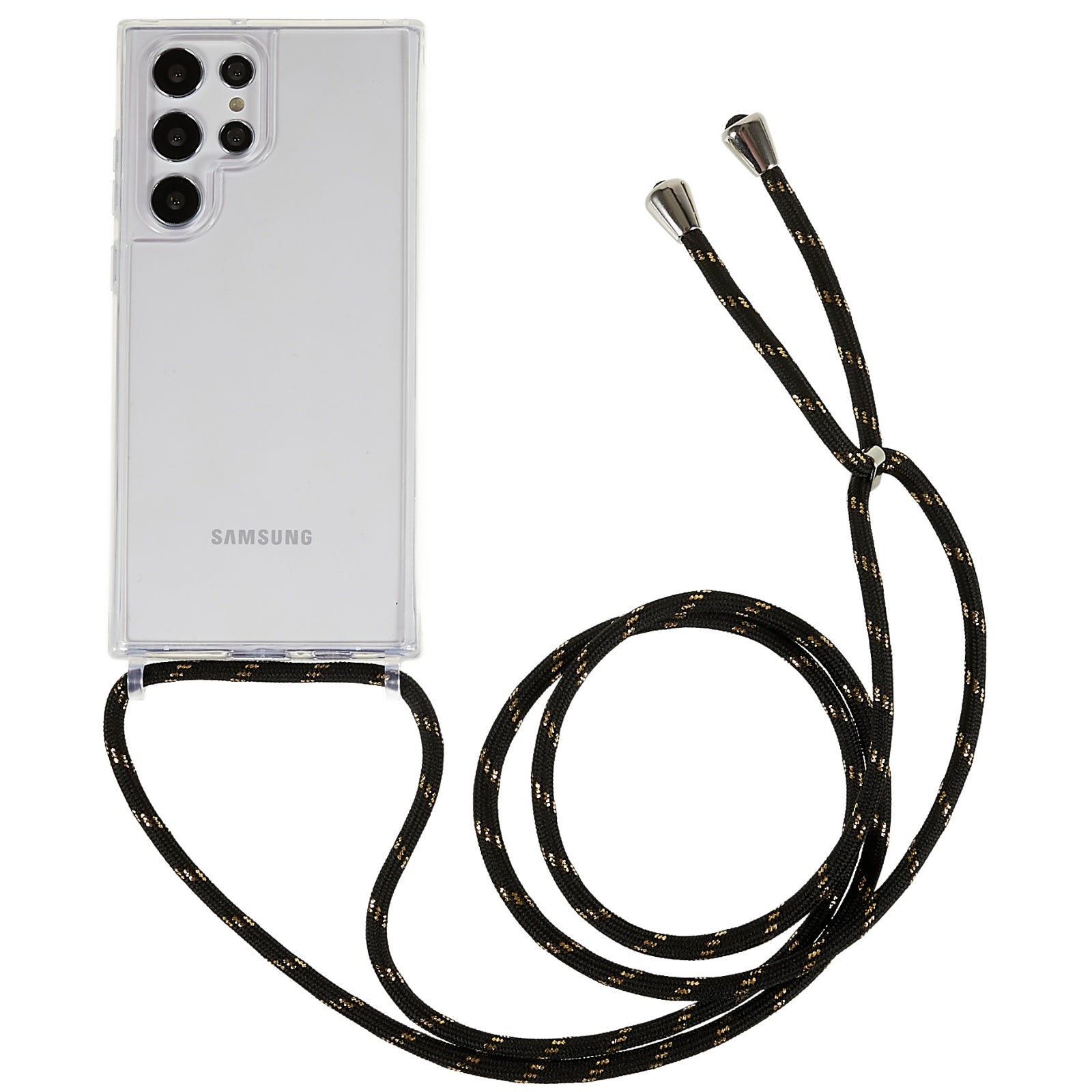 TPU Acrylic Back Cover for Samsung Galaxy S22 Ultra 5G Anti-fall Clear Phone Case with Adjustable Lanyard