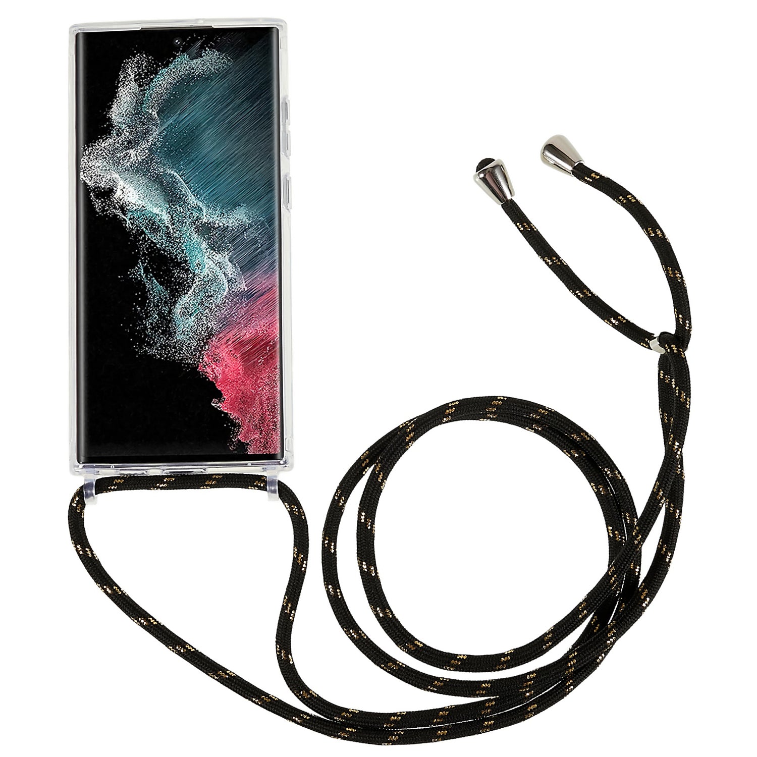 TPU Acrylic Back Cover for Samsung Galaxy S22 Ultra 5G Anti-fall Clear Phone Case with Adjustable Lanyard