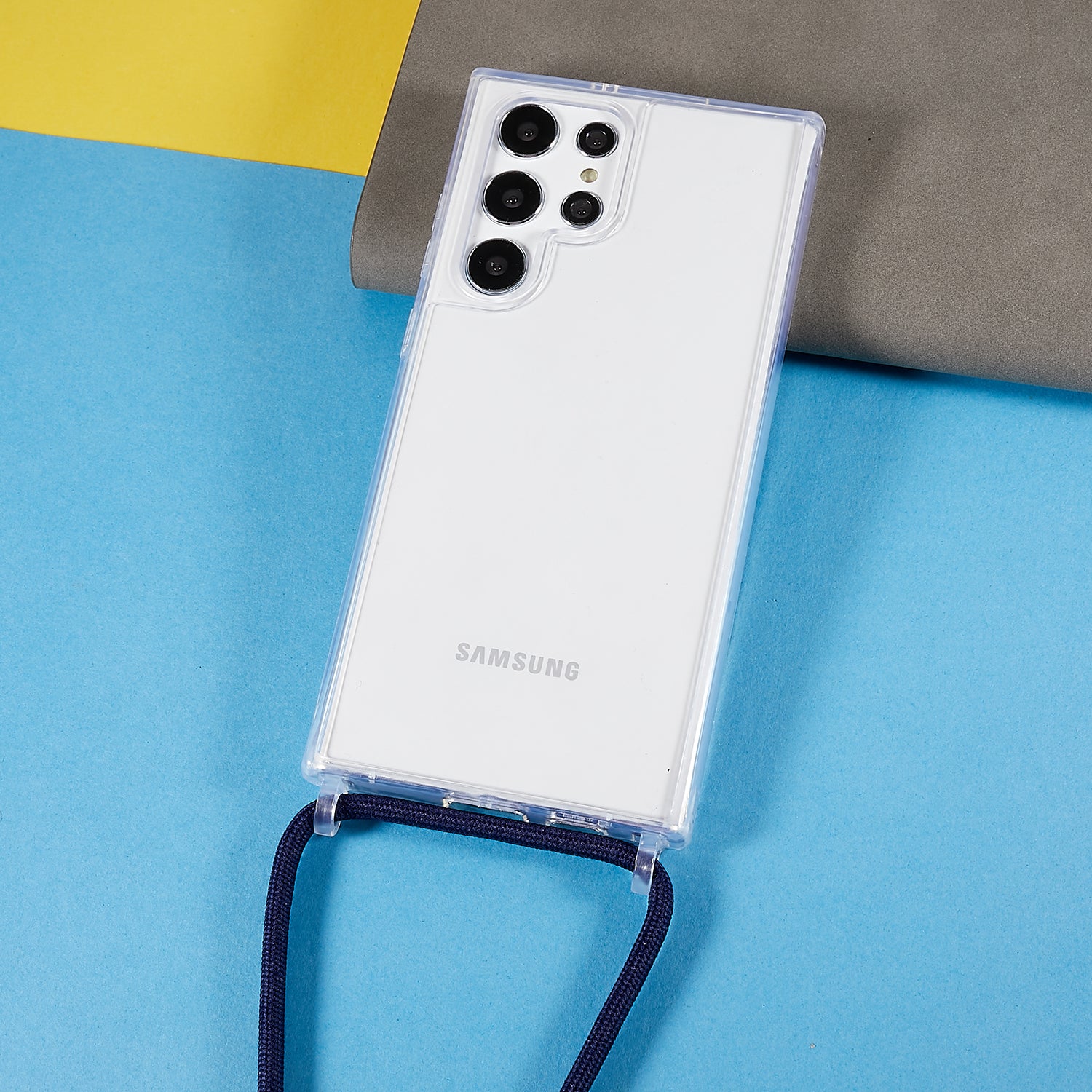 TPU Acrylic Back Cover for Samsung Galaxy S22 Ultra 5G Anti-fall Clear Phone Case with Adjustable Lanyard