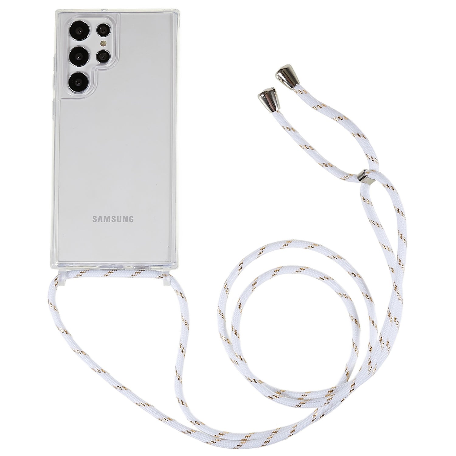 TPU Acrylic Back Cover for Samsung Galaxy S22 Ultra 5G Anti-fall Clear Phone Case with Adjustable Lanyard