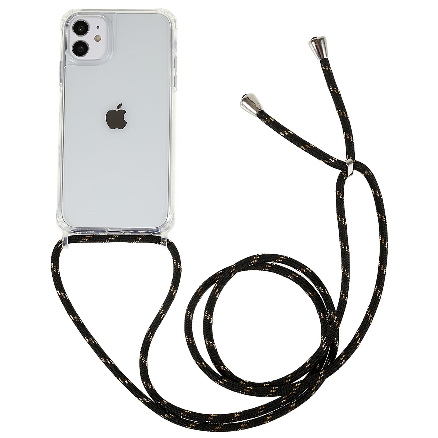 For iPhone 11 6.1 inch Clear Phone Case with Adjustable Lanyard Drop Proof TPU Acrylic Back Cover