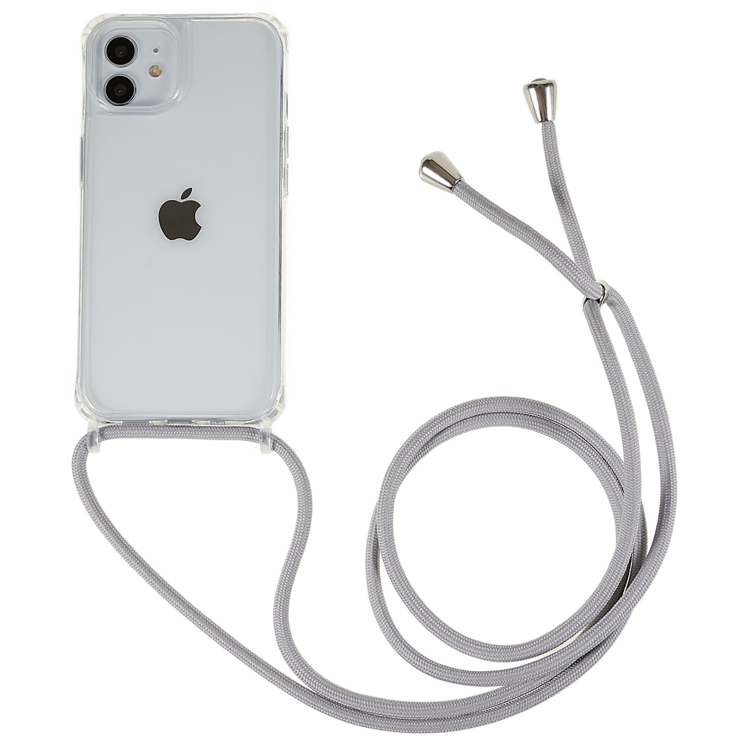 For iPhone 12 / 12 Pro 6.1 inch Clear Phone Case with Adjustable Lanyard Shockproof TPU+Acrylic Back Cover - Rose Gold