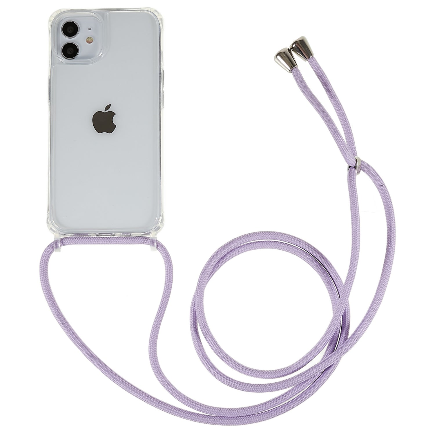 For iPhone 12 / 12 Pro 6.1 inch Clear Phone Case with Adjustable Lanyard Shockproof TPU+Acrylic Back Cover - Rose Gold