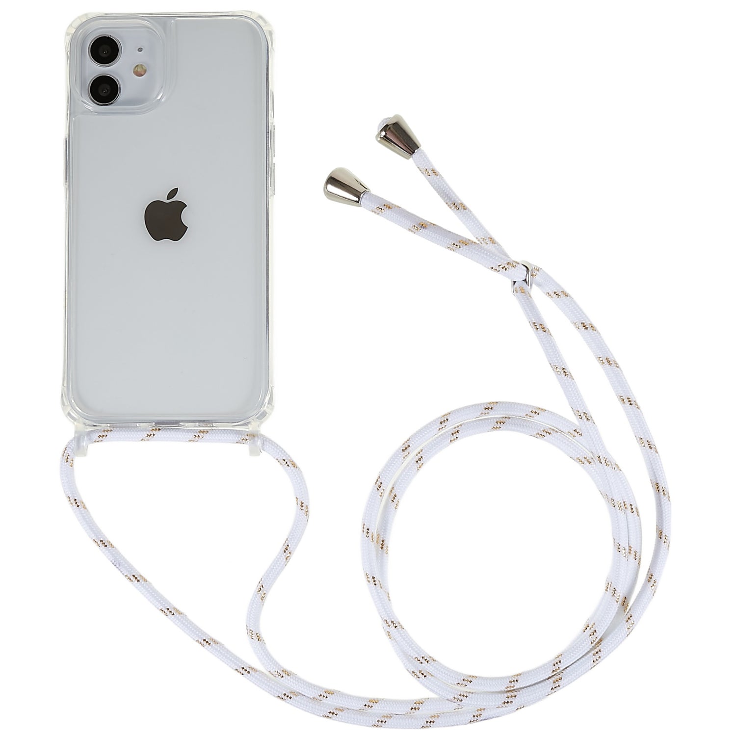 For iPhone 12 / 12 Pro 6.1 inch Clear Phone Case with Adjustable Lanyard Shockproof TPU+Acrylic Back Cover - Rose Gold