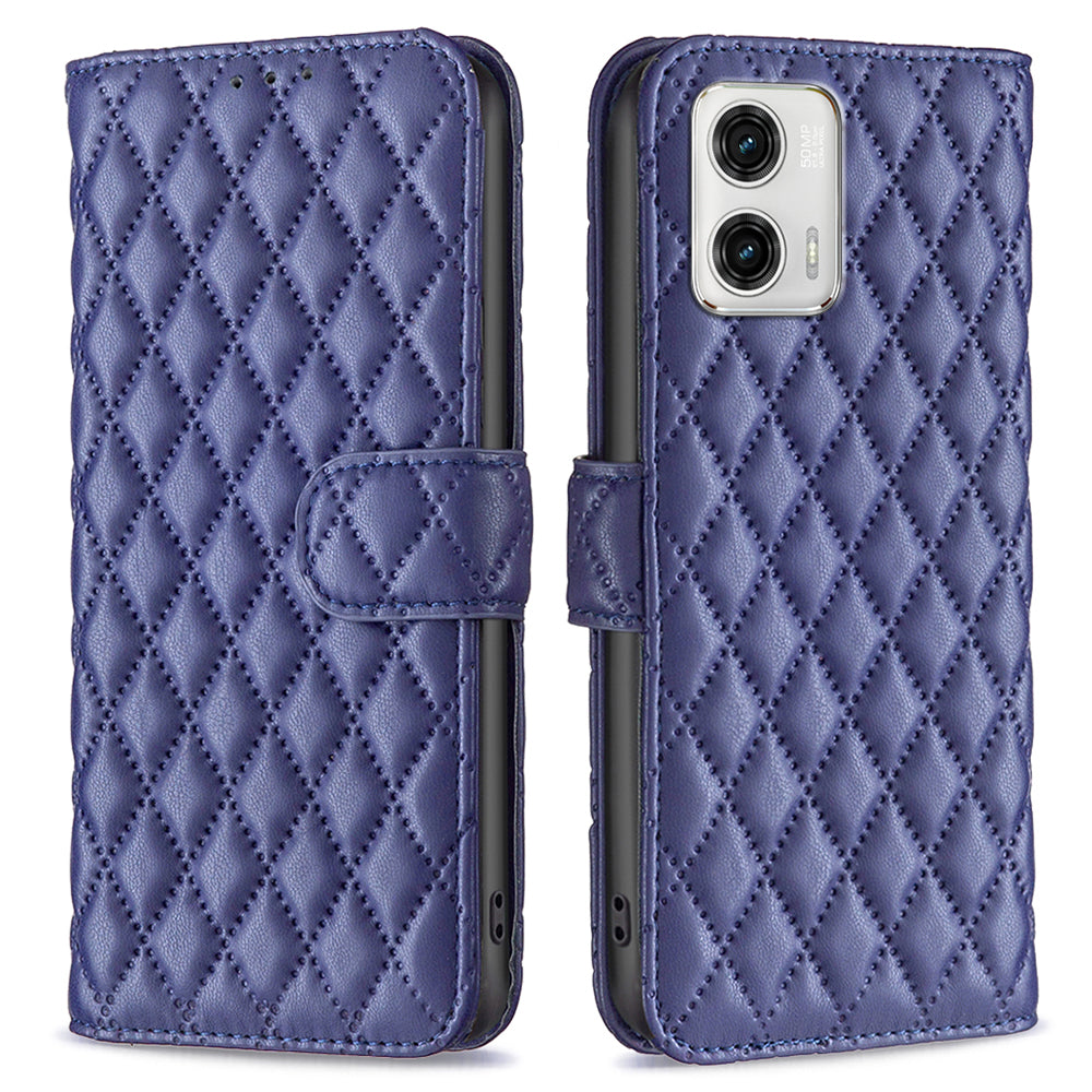 Drop-proof Phone Case for Motorola Moto G73 5G BINFEN COLOR BF Style-14 PU Leather Phone Cover with Wallet Stand