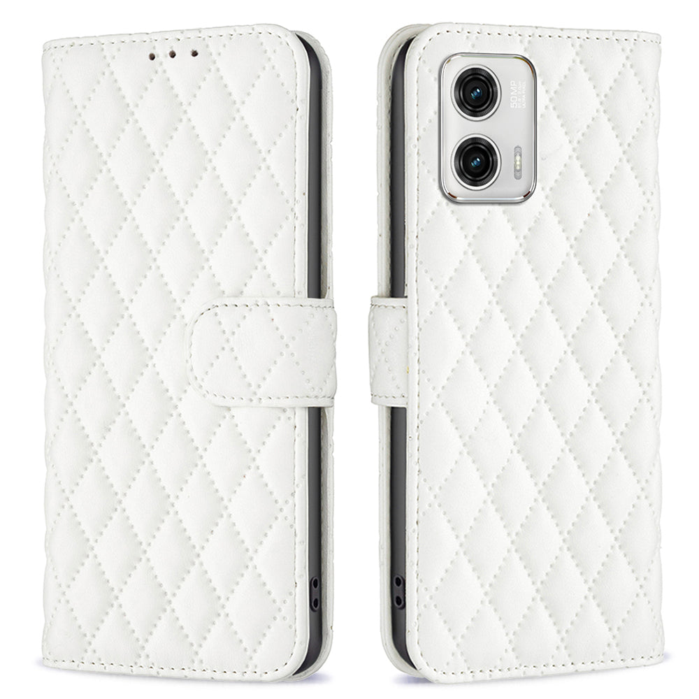 Drop-proof Phone Case for Motorola Moto G73 5G BINFEN COLOR BF Style-14 PU Leather Phone Cover with Wallet Stand