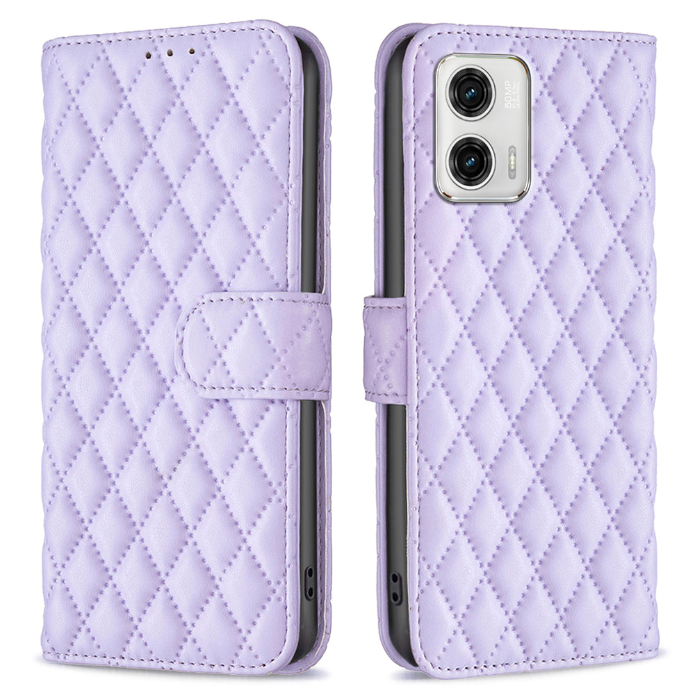 Drop-proof Phone Case for Motorola Moto G73 5G BINFEN COLOR BF Style-14 PU Leather Phone Cover with Wallet Stand