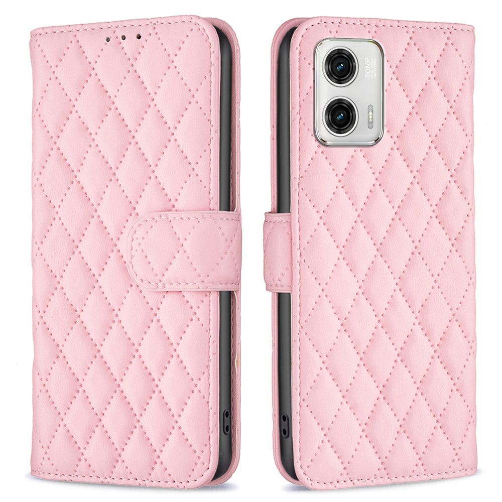Drop-proof Phone Case for Motorola Moto G73 5G BINFEN COLOR BF Style-14 PU Leather Phone Cover with Wallet Stand