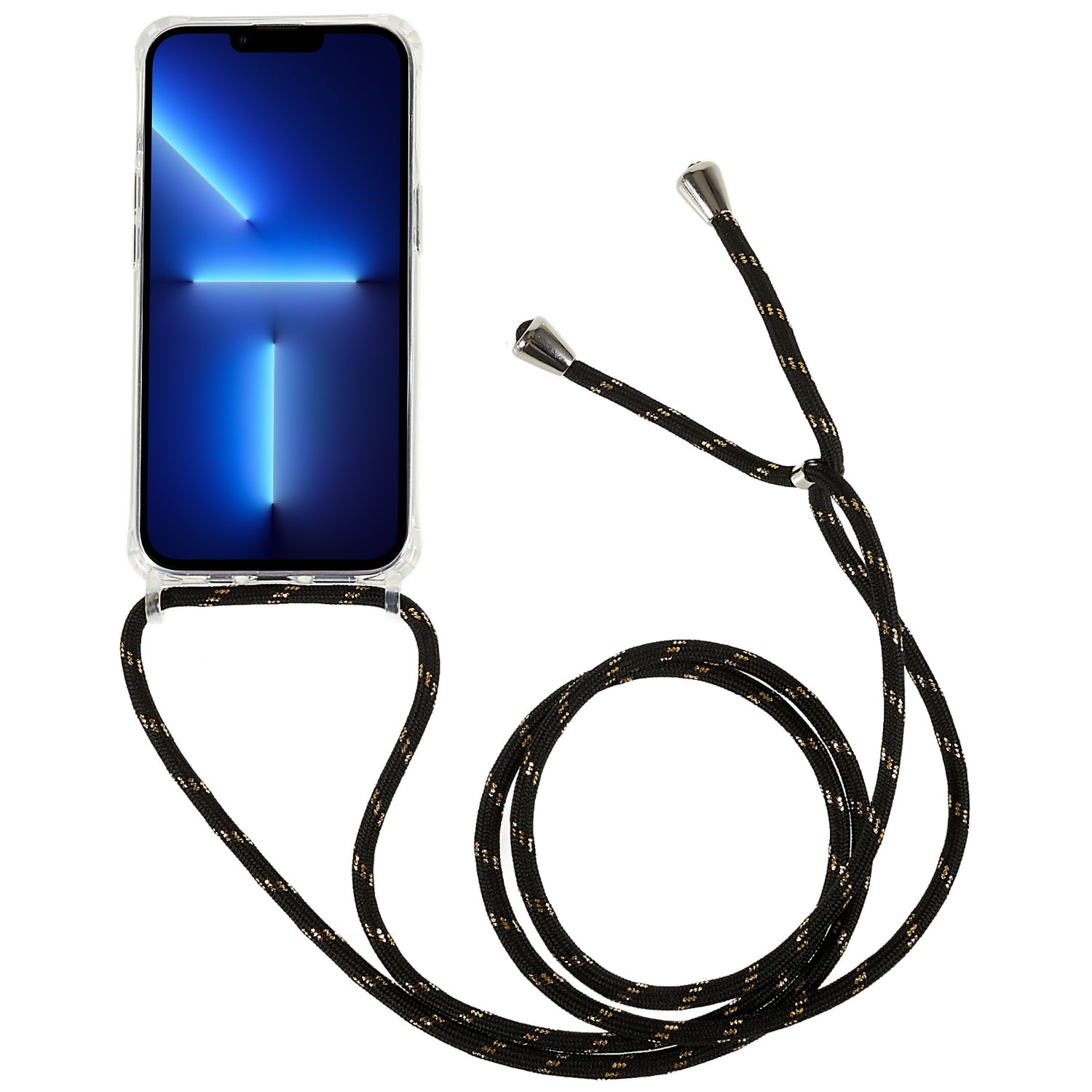 For iPhone 13 Pro Max 6.7 inch Clear Phone Case with Adjustable Lanyard Bump Proof TPU Acrylic Back Cover