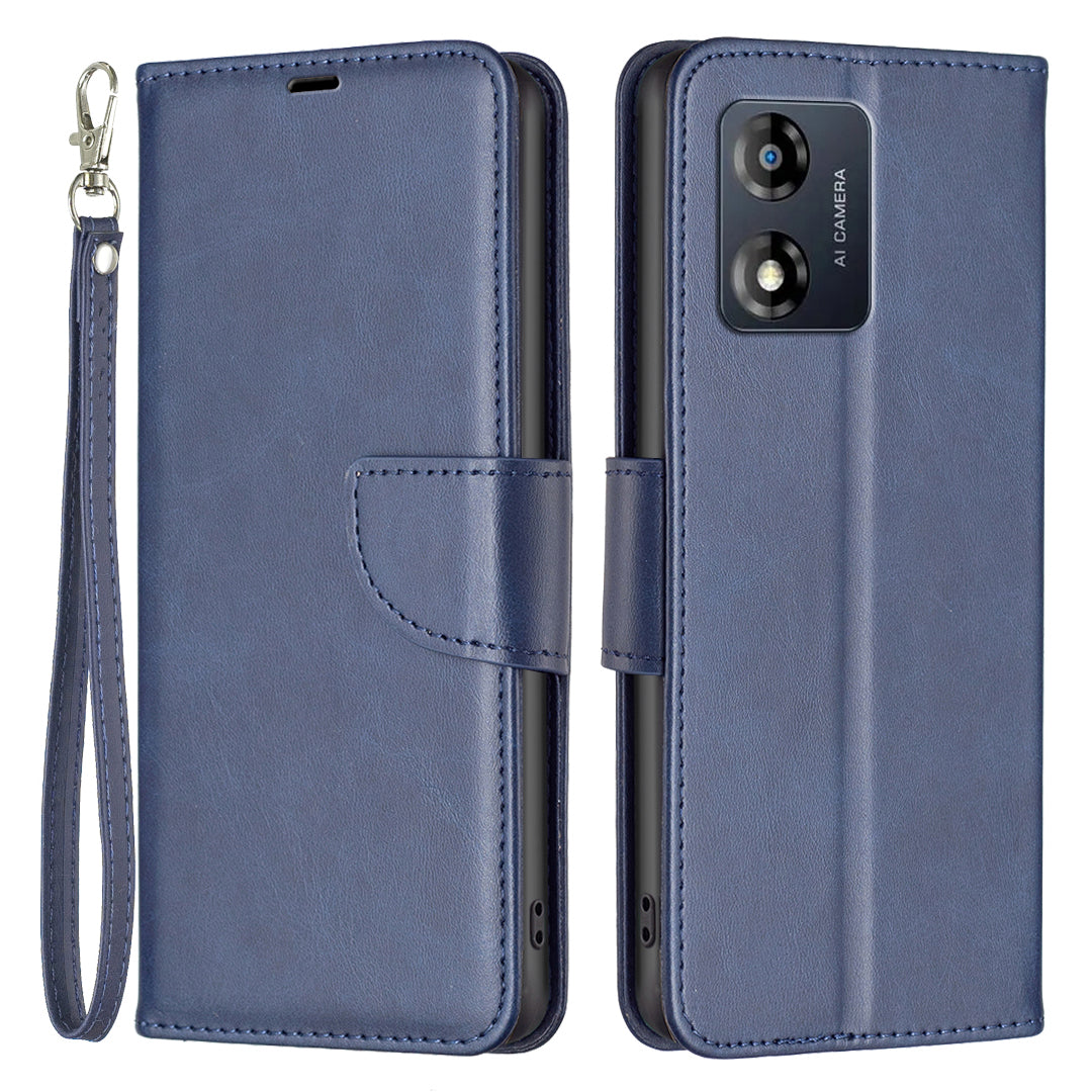 Kožený kryt na mobilní telefon BF Leather Series-4 pro Motorola Moto E13 4G Stand Flip Kožená peněženka Pouzdro na telefon s plnou ochranou a popruhem