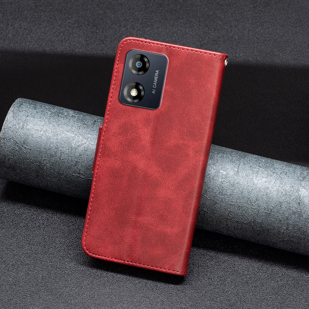 Kožený kryt na mobilní telefon BF Leather Series-4 pro Motorola Moto E13 4G Stand Flip Kožená peněženka Pouzdro na telefon s plnou ochranou a popruhem