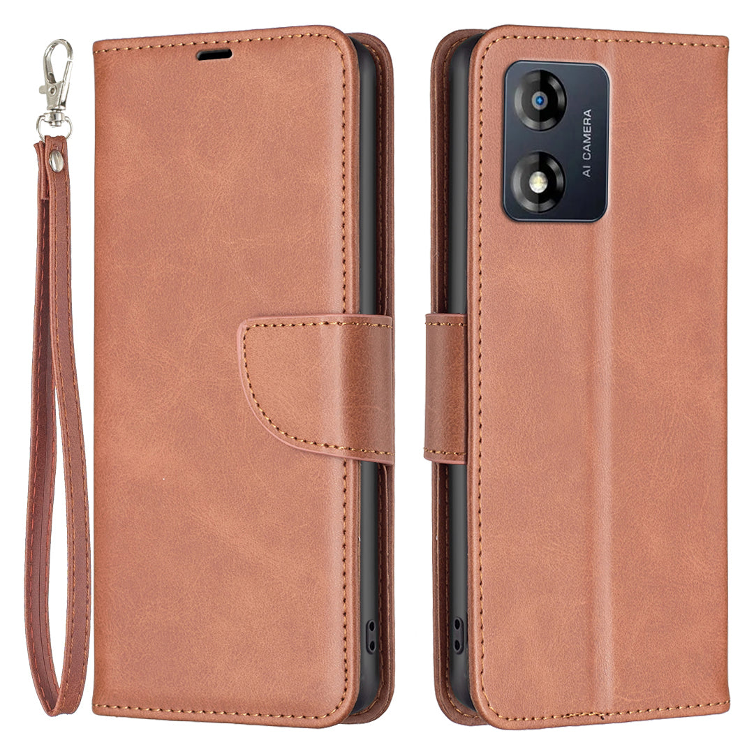 Kožený kryt na mobilní telefon BF Leather Series-4 pro Motorola Moto E13 4G Stand Flip Kožená peněženka Pouzdro na telefon s plnou ochranou a popruhem
