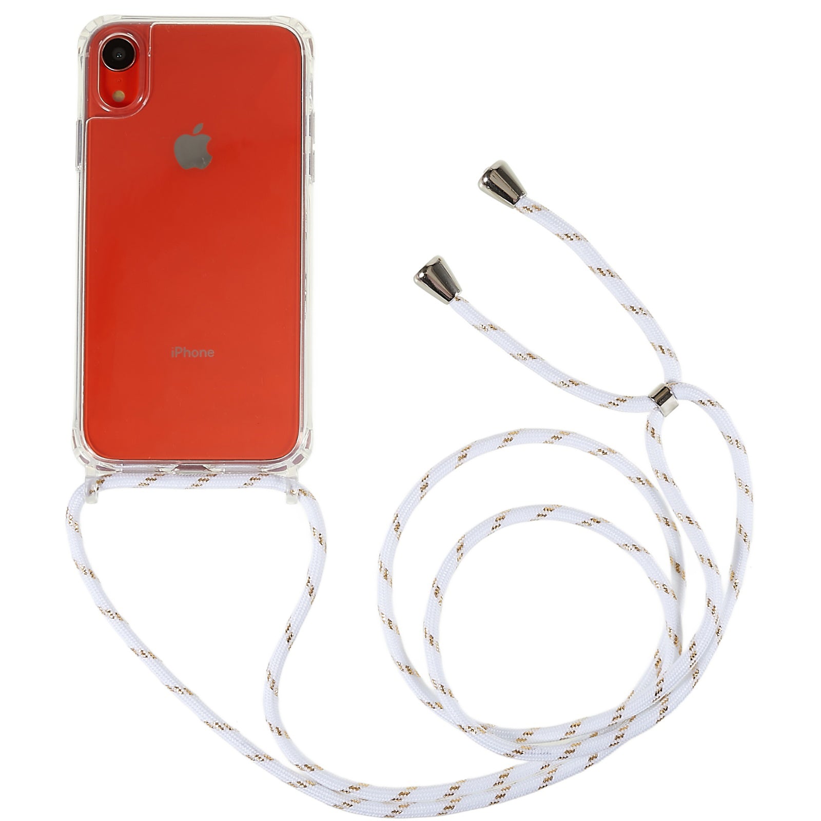 Back Case for iPhone XR 6.1 inch, Drop Protection Clear TPU+Acrylic Phone Cover with Lanyard - Black / Gold