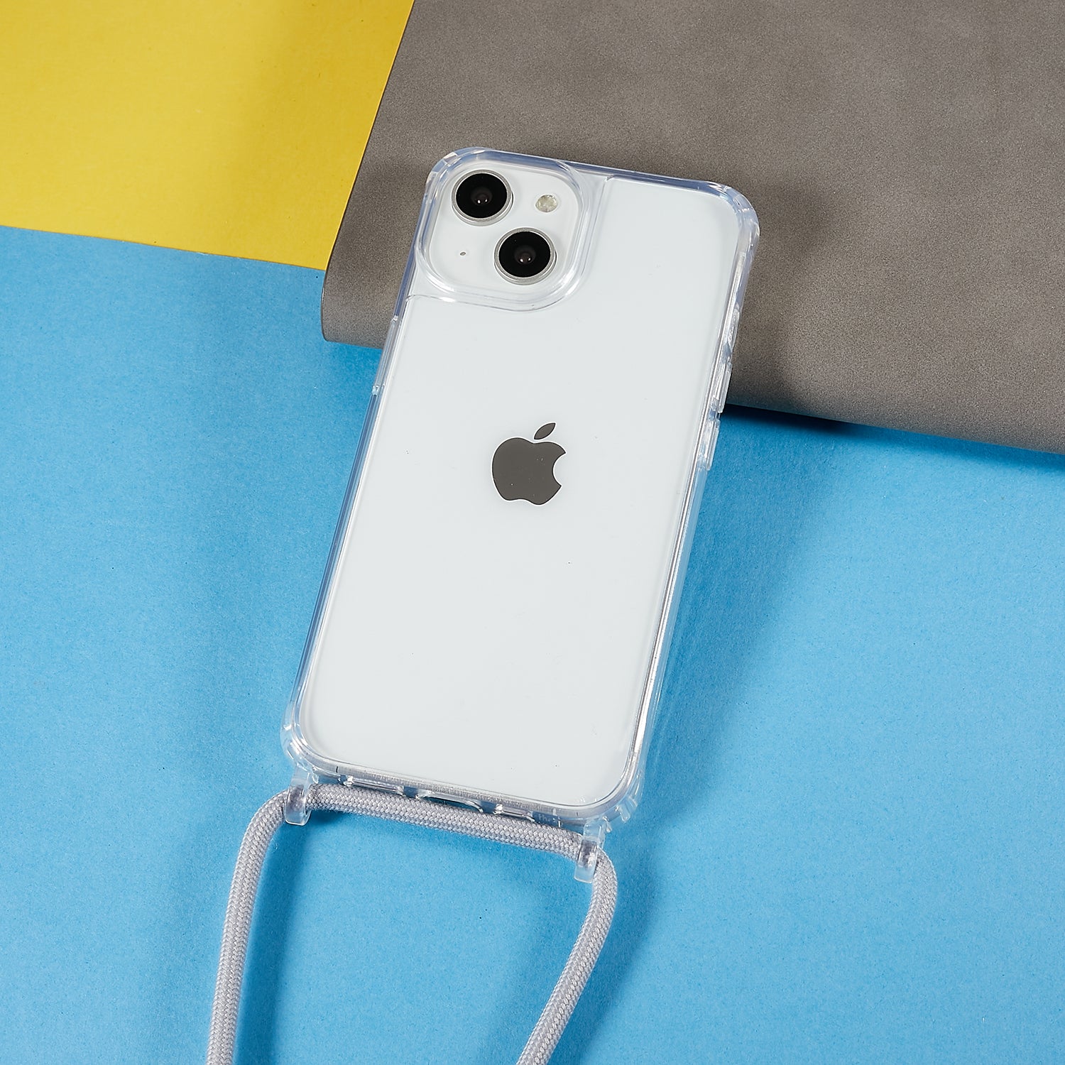 Clear Back Case for iPhone 13 14 TPU Acrylic Shock-absorbing Phone Cover with Lanyard