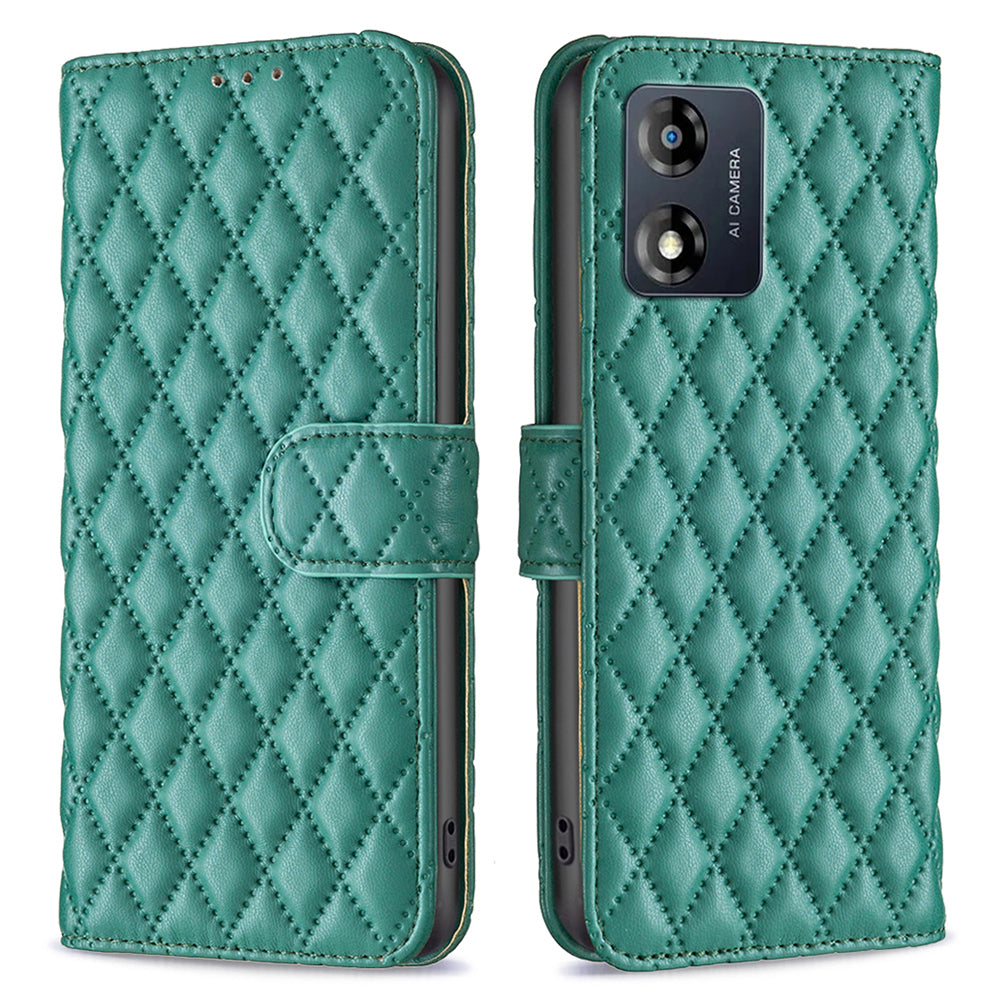 BINFEN COLOR pro Motorola Moto E13 4G Anti-shock kožené pouzdro na telefon stojánek na peněženku BF Style-14 Kryt na telefon proti poškrábání