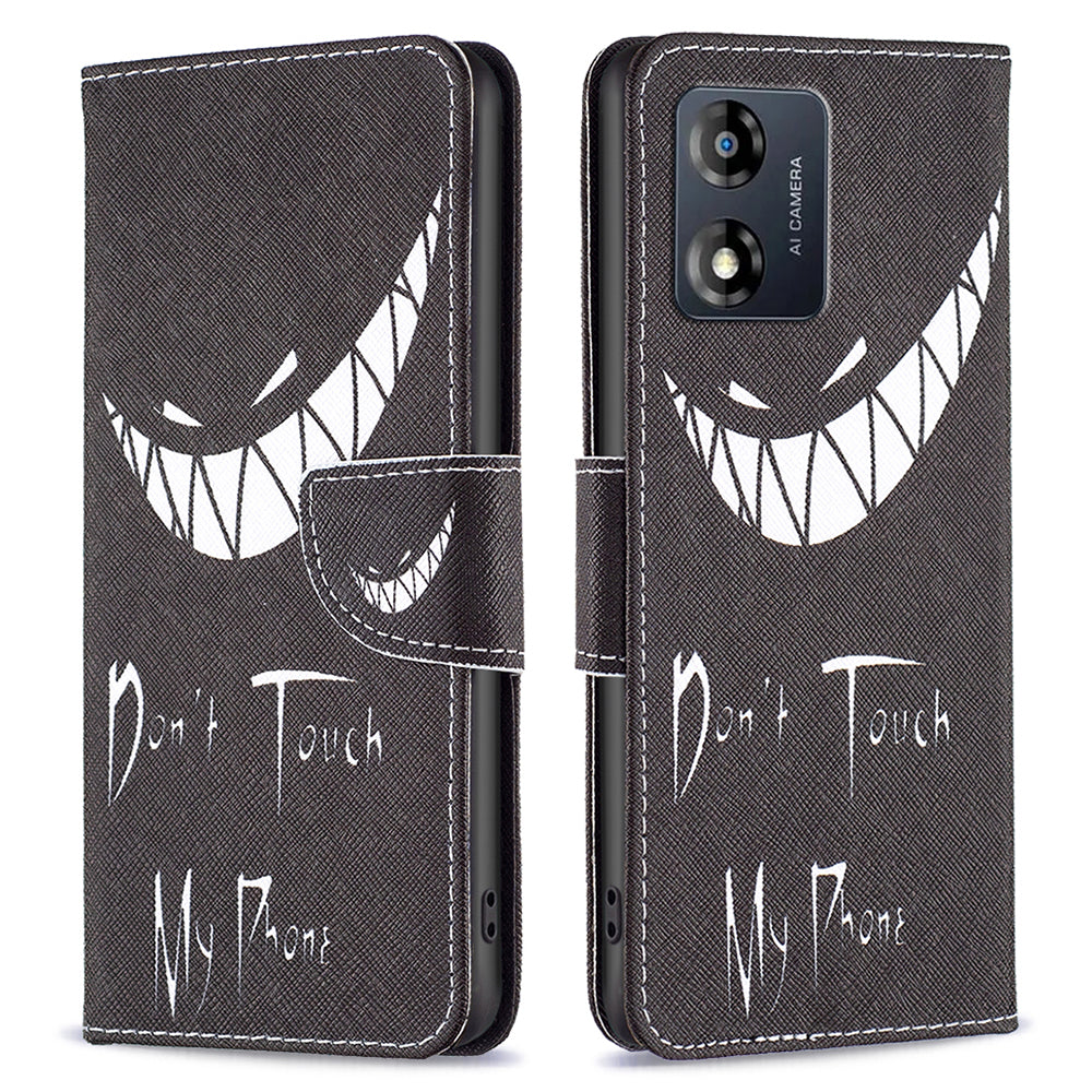 Kožené pouzdro na telefon pro Motorola Moto E13 4G s potiskem vzoru BF Kožený kryt Series-1 s plnou ochranou Flip Kryt na peněženku
