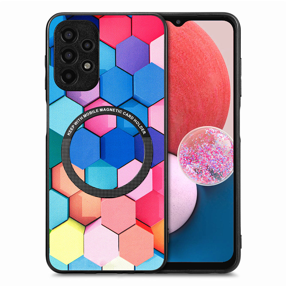 Pattern Printing Phone Case for Samsung Galaxy A13 4G PU Leather Coated PC TPU Cover with Metal Ring