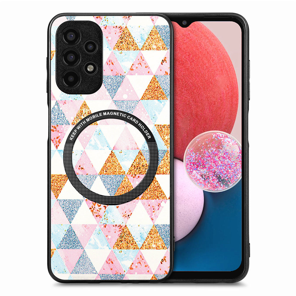 Pattern Printing Phone Case for Samsung Galaxy A13 4G PU Leather Coated PC TPU Cover with Metal Ring