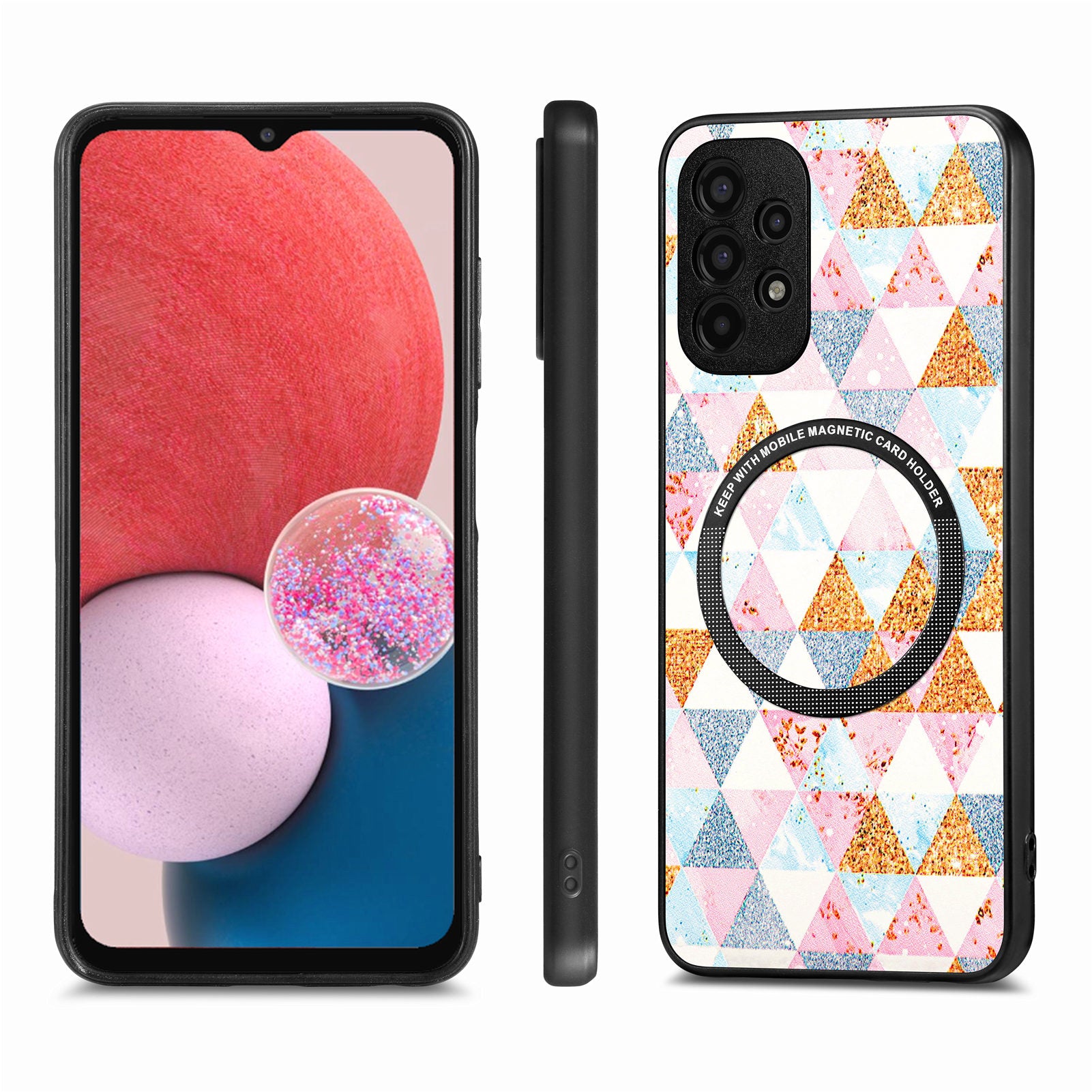 Pattern Printing Phone Case for Samsung Galaxy A13 4G PU Leather Coated PC TPU Cover with Metal Ring