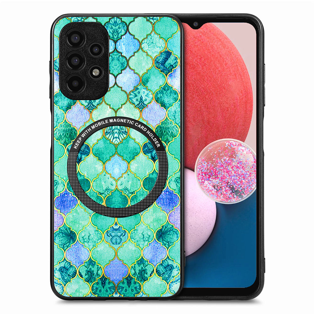 Pattern Printing Phone Case for Samsung Galaxy A13 4G PU Leather Coated PC TPU Cover with Metal Ring