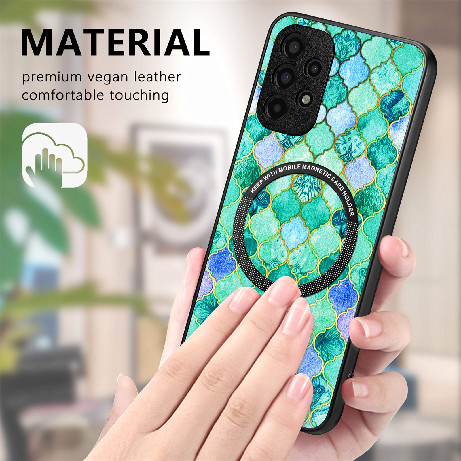 Pattern Printing Phone Case for Samsung Galaxy A13 4G PU Leather Coated PC TPU Cover with Metal Ring