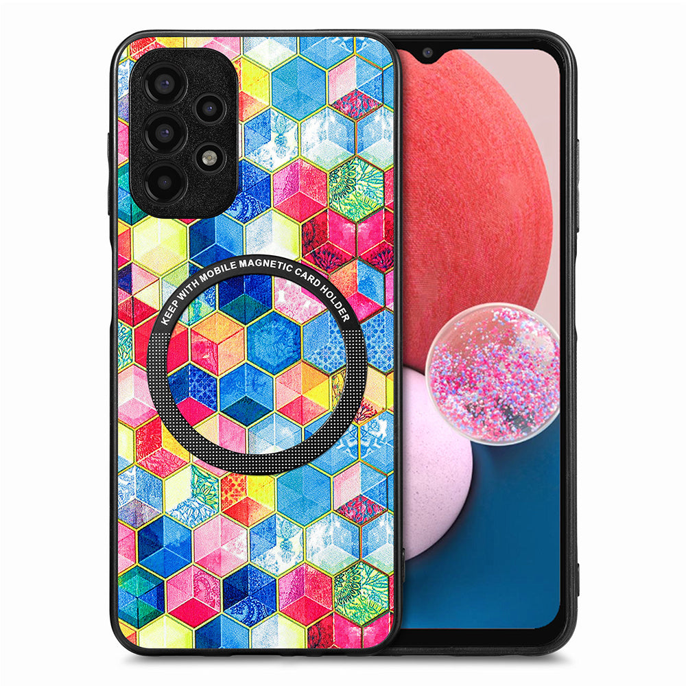 Pattern Printing Phone Case for Samsung Galaxy A13 4G PU Leather Coated PC TPU Cover with Metal Ring