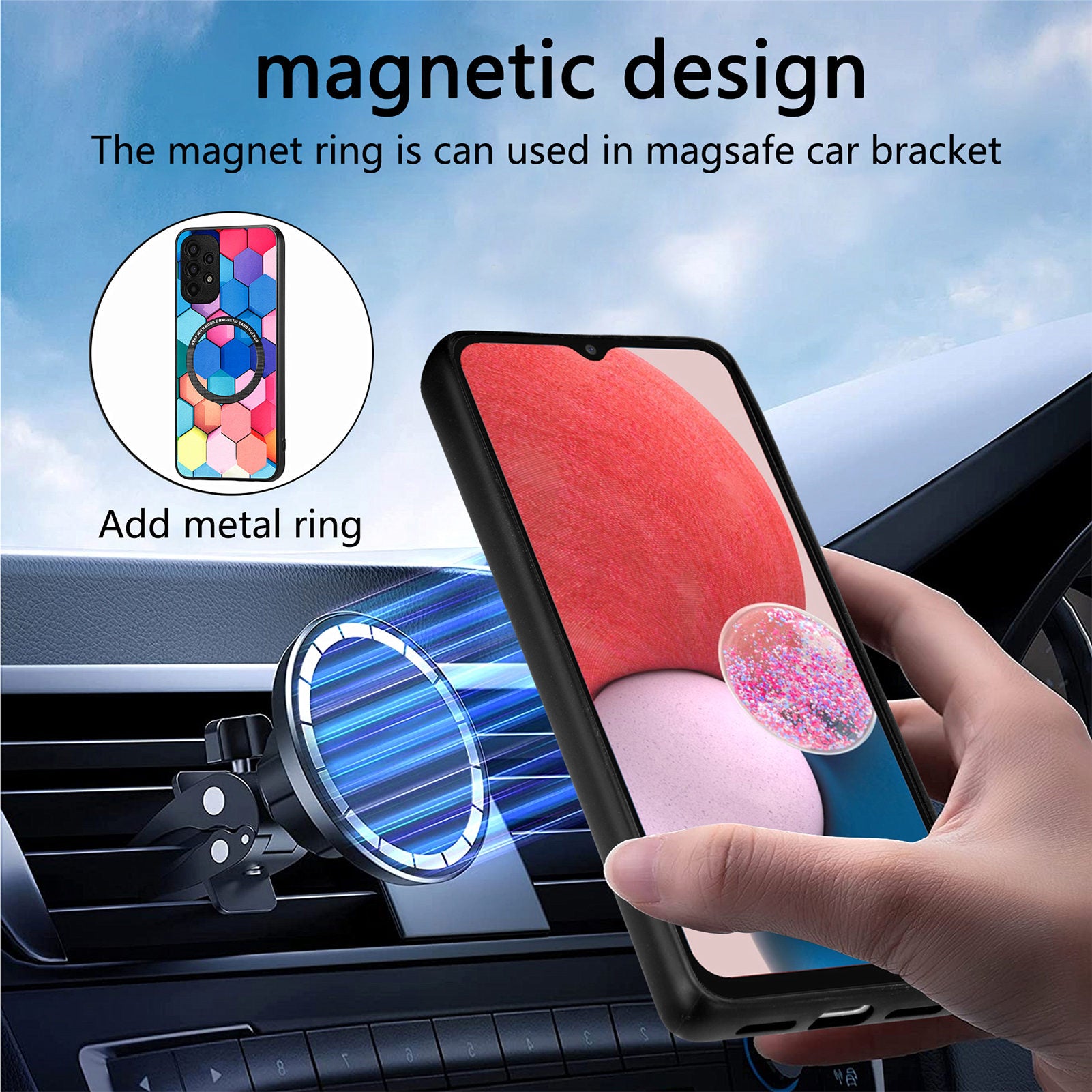 Pattern Printing Phone Case for Samsung Galaxy A13 4G PU Leather Coated PC TPU Cover with Metal Ring