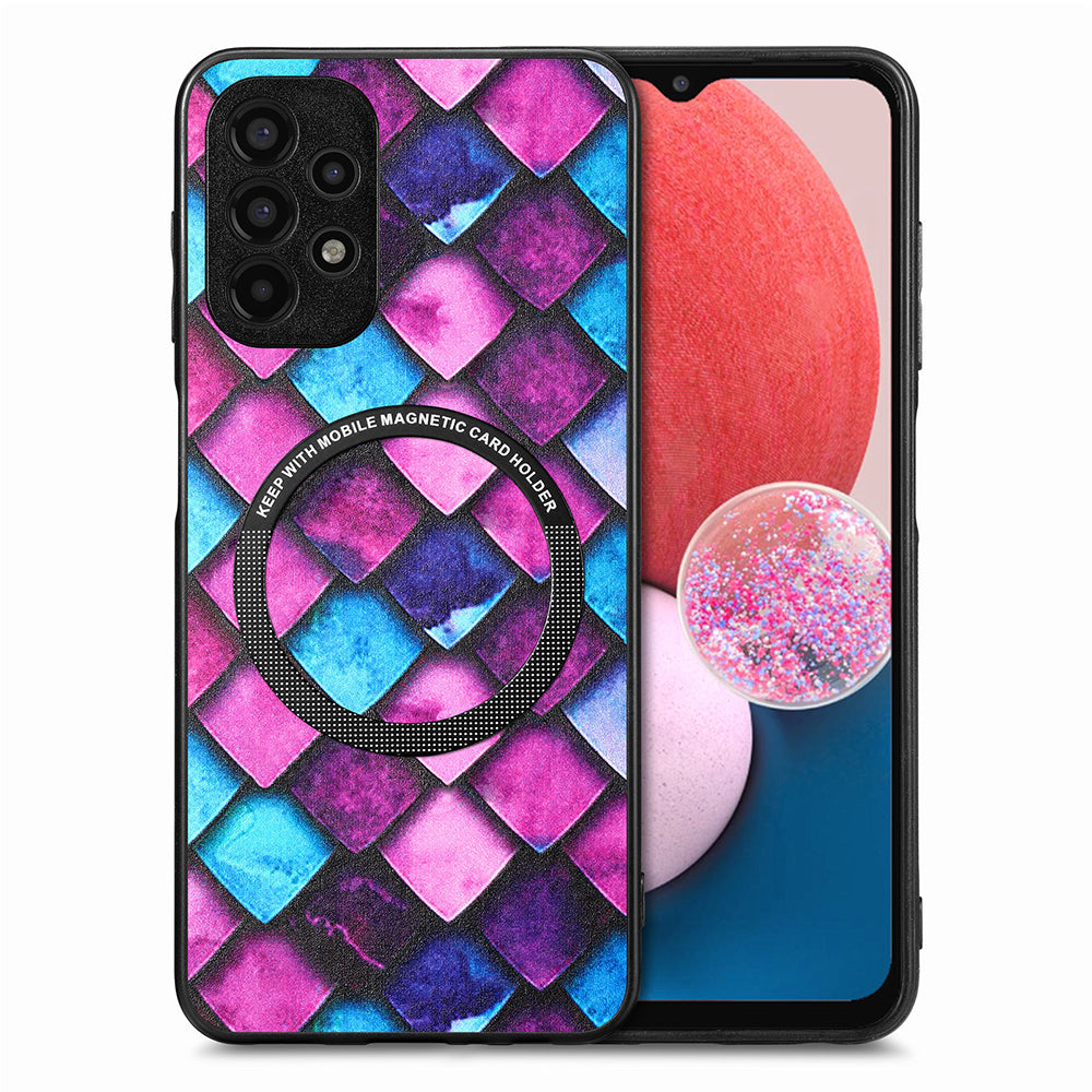 Pattern Printing Phone Case for Samsung Galaxy A13 4G PU Leather Coated PC TPU Cover with Metal Ring