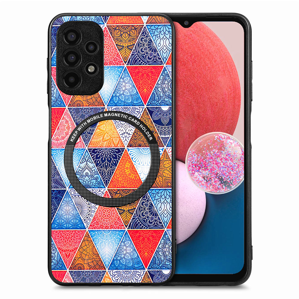 Pattern Printing Phone Case for Samsung Galaxy A13 4G PU Leather Coated PC TPU Cover with Metal Ring