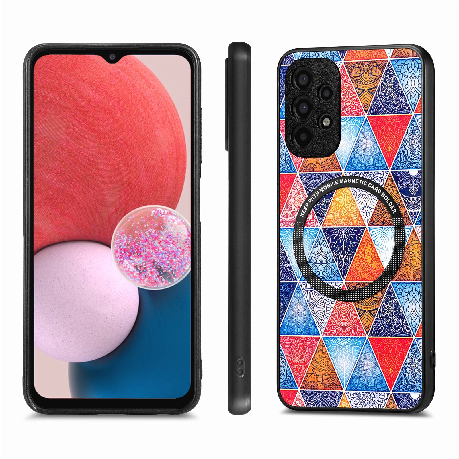 Pattern Printing Phone Case for Samsung Galaxy A13 4G PU Leather Coated PC TPU Cover with Metal Ring