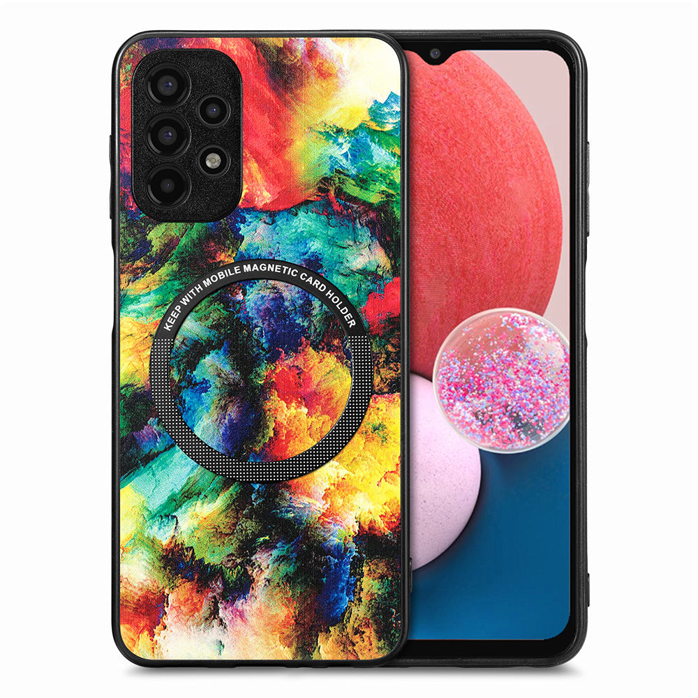 Pattern Printing Phone Case for Samsung Galaxy A13 4G PU Leather Coated PC TPU Cover with Metal Ring