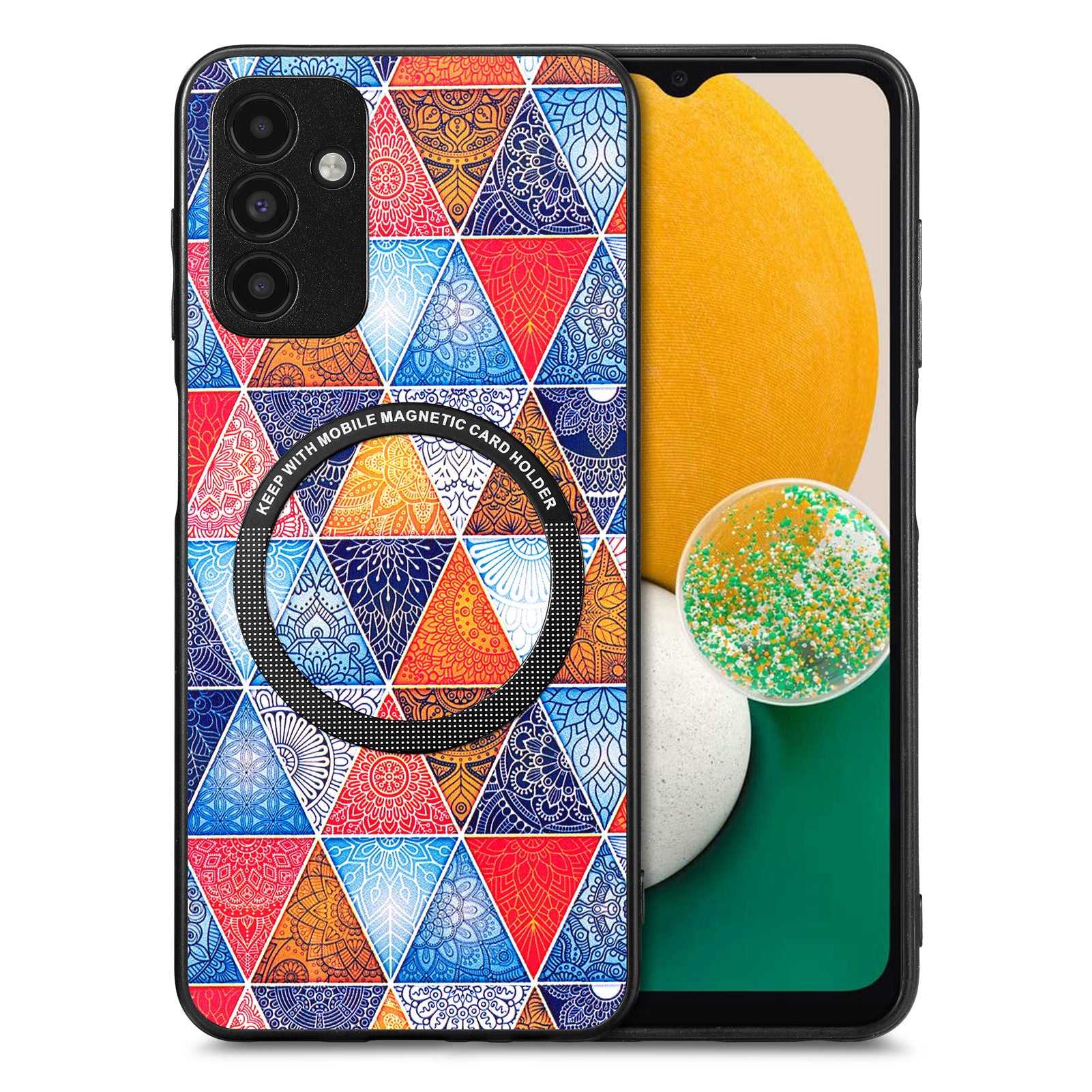 For Samsung Galaxy A13 5G Pattern Printing Phone Case PC TPU PU Leather Coated Back Cover with Metal Ring