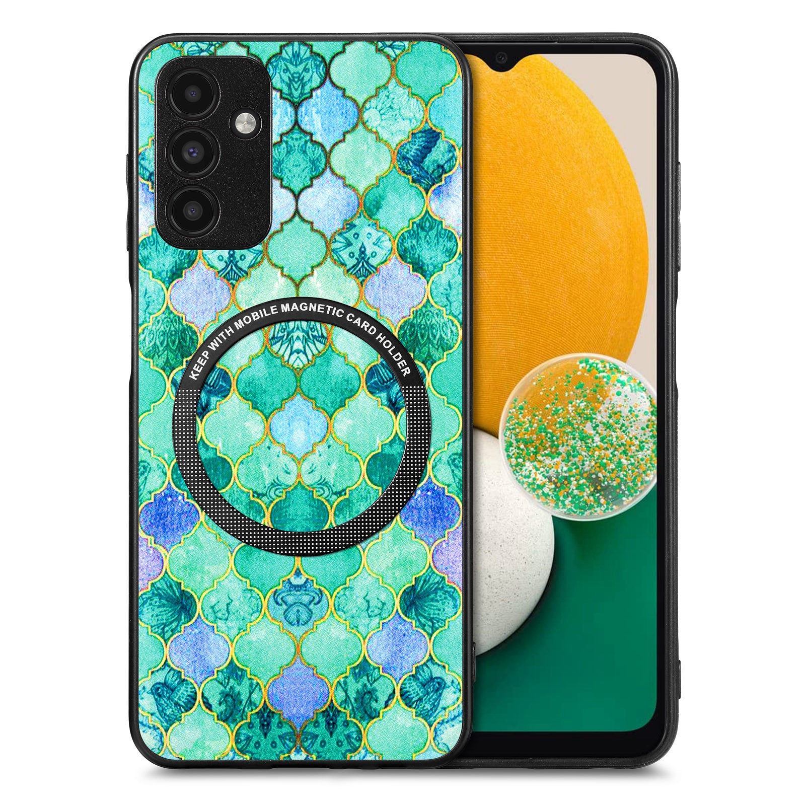 For Samsung Galaxy A13 5G Pattern Printing Phone Case PC TPU PU Leather Coated Back Cover with Metal Ring