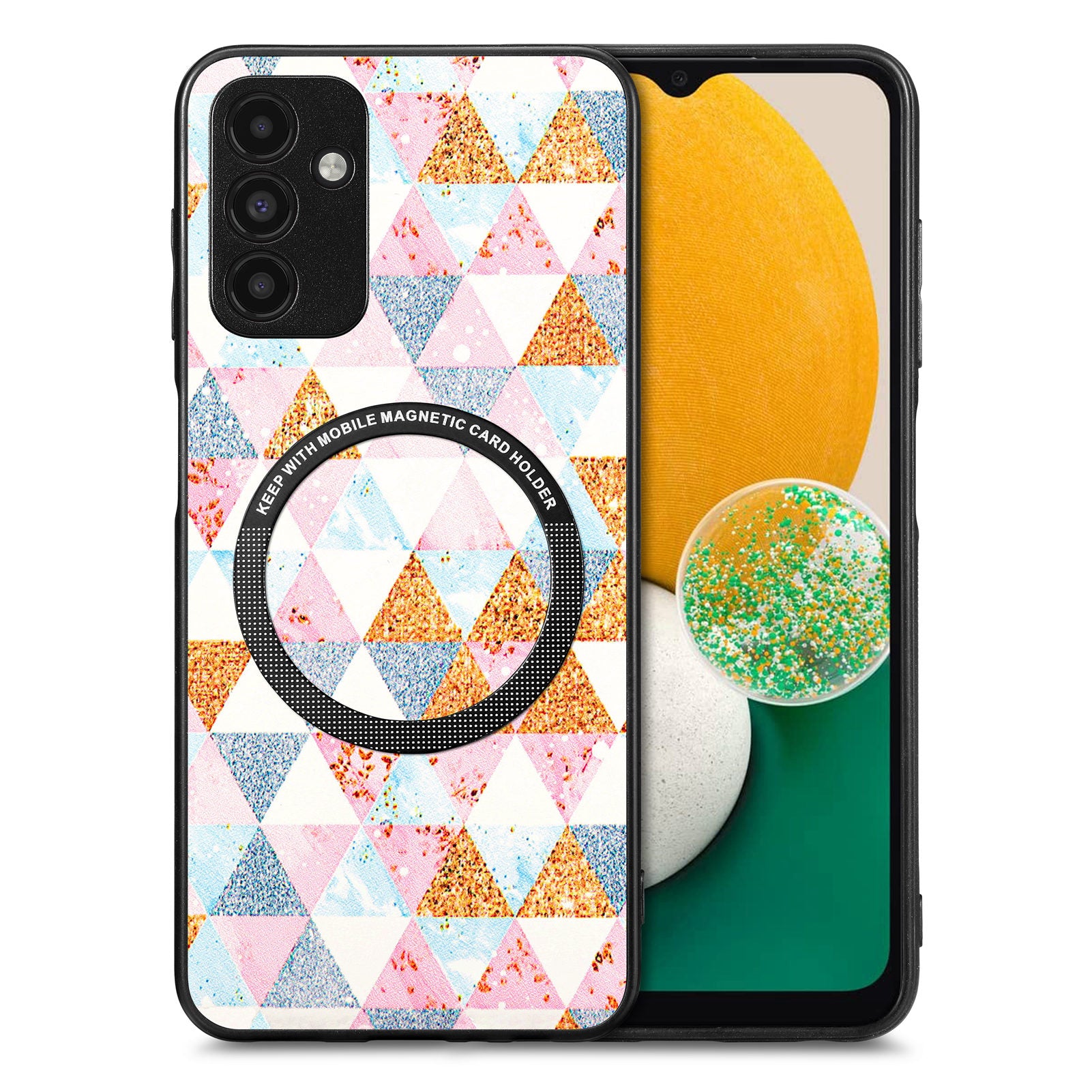 For Samsung Galaxy A13 5G Pattern Printing Phone Case PC TPU PU Leather Coated Back Cover with Metal Ring