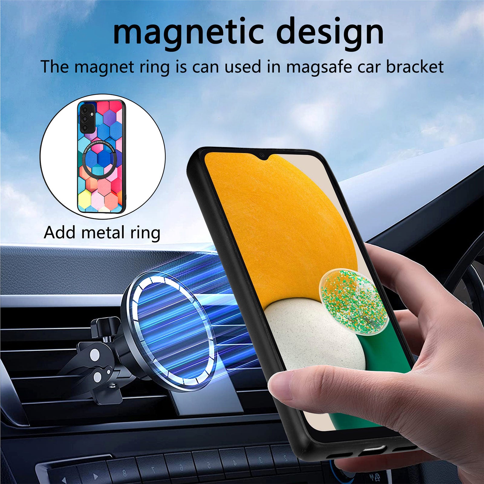 For Samsung Galaxy A13 5G Pattern Printing Phone Case PC TPU PU Leather Coated Back Cover with Metal Ring