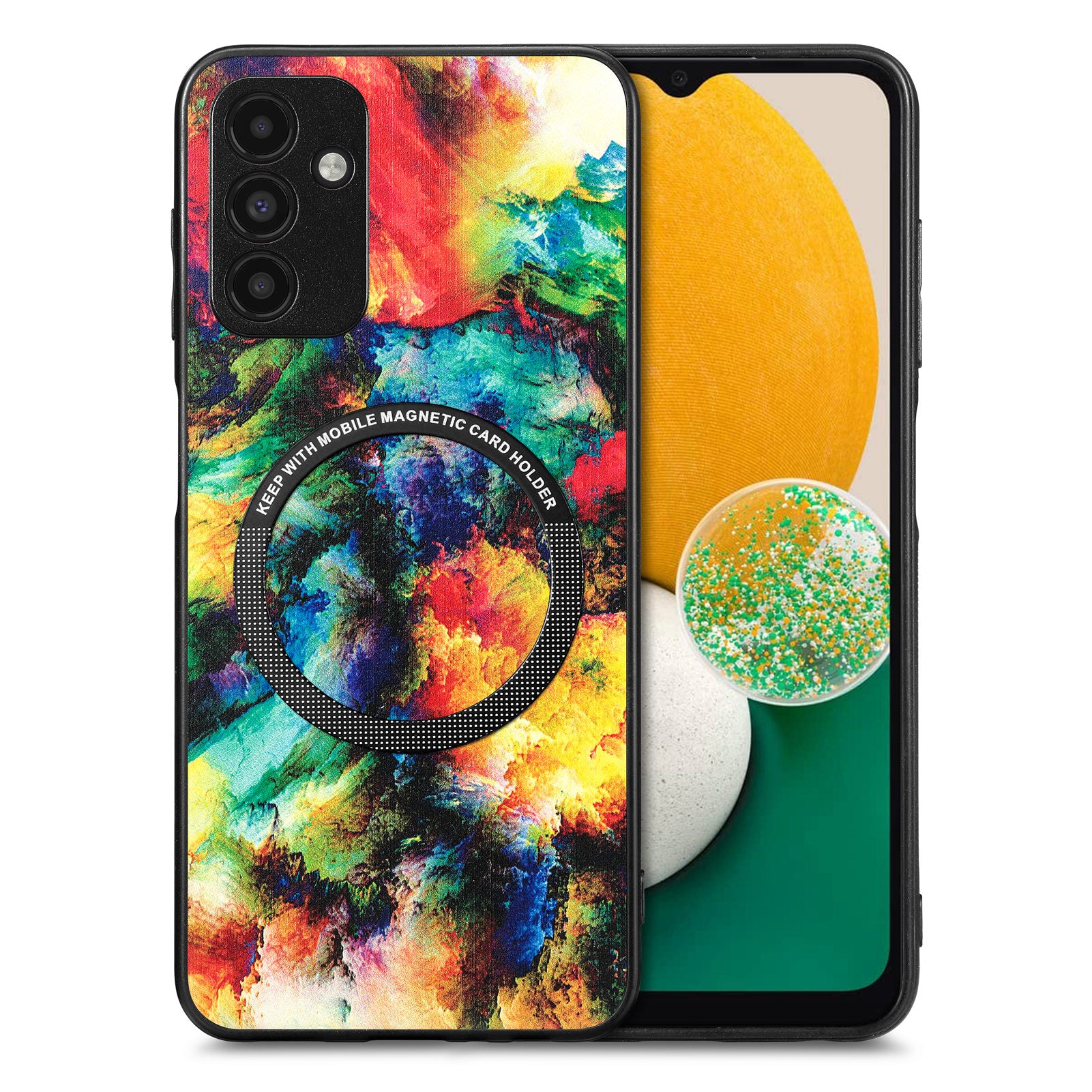 For Samsung Galaxy A13 5G Pattern Printing Phone Case PC TPU PU Leather Coated Back Cover with Metal Ring