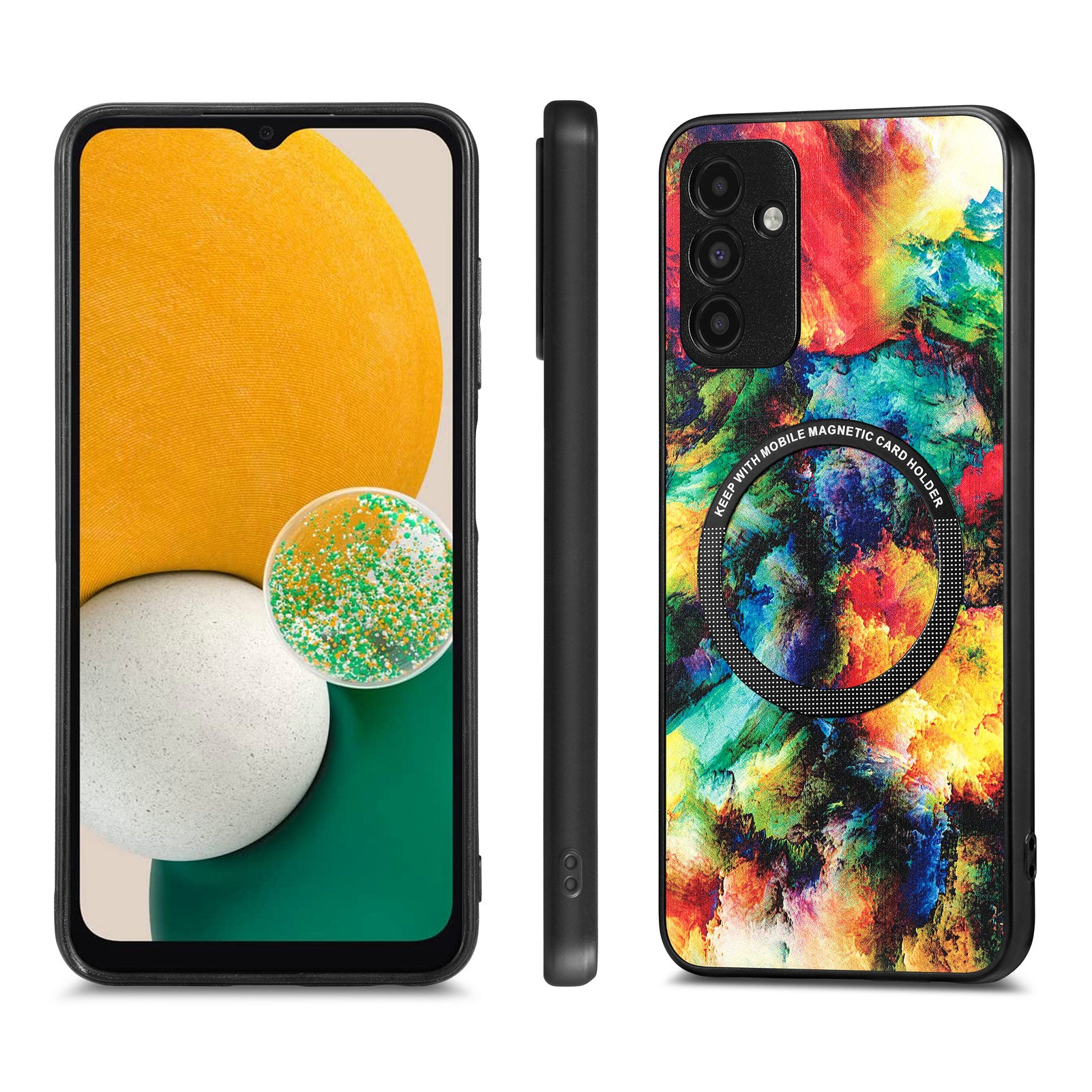 For Samsung Galaxy A13 5G Pattern Printing Phone Case PC TPU PU Leather Coated Back Cover with Metal Ring