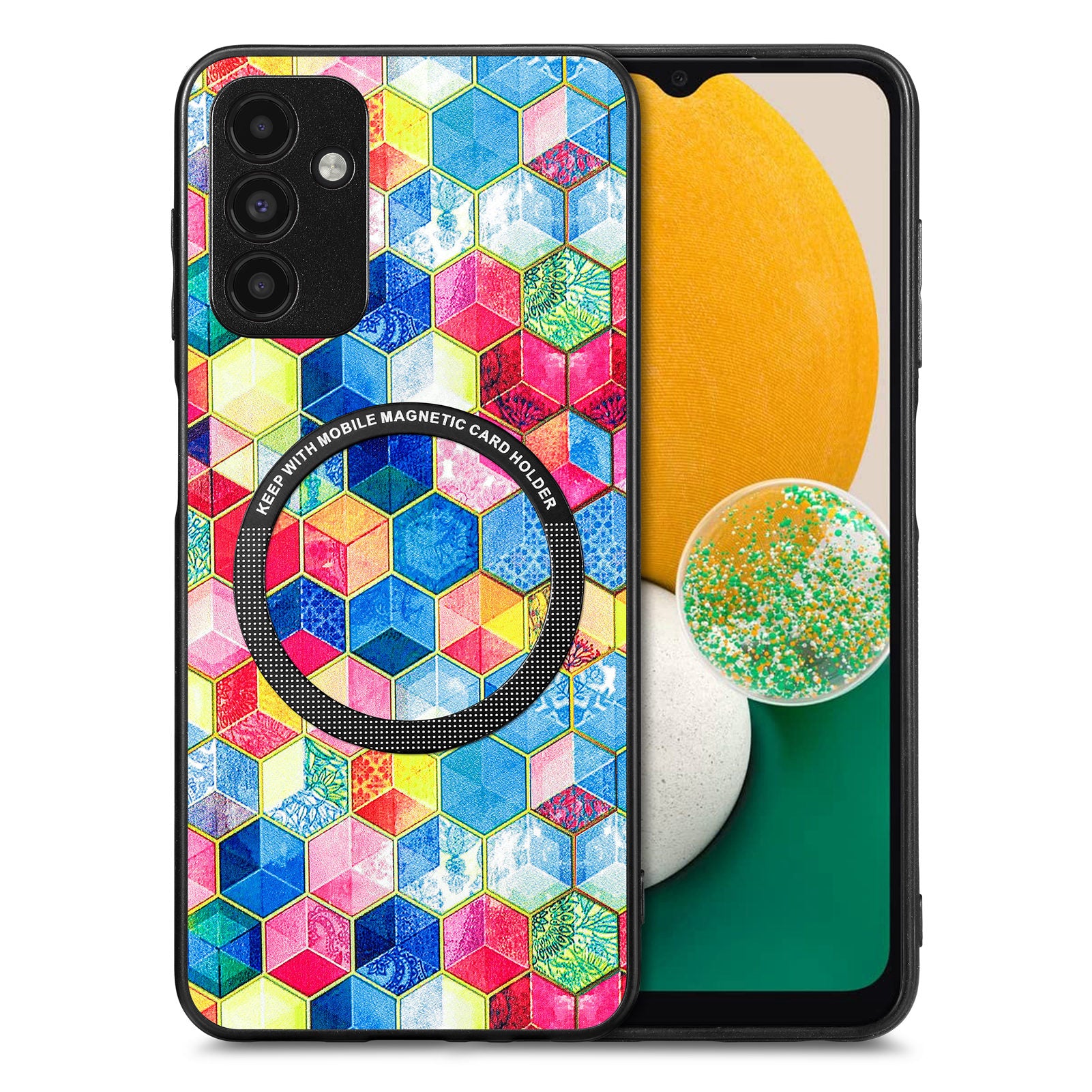 For Samsung Galaxy A13 5G Pattern Printing Phone Case PC TPU PU Leather Coated Back Cover with Metal Ring