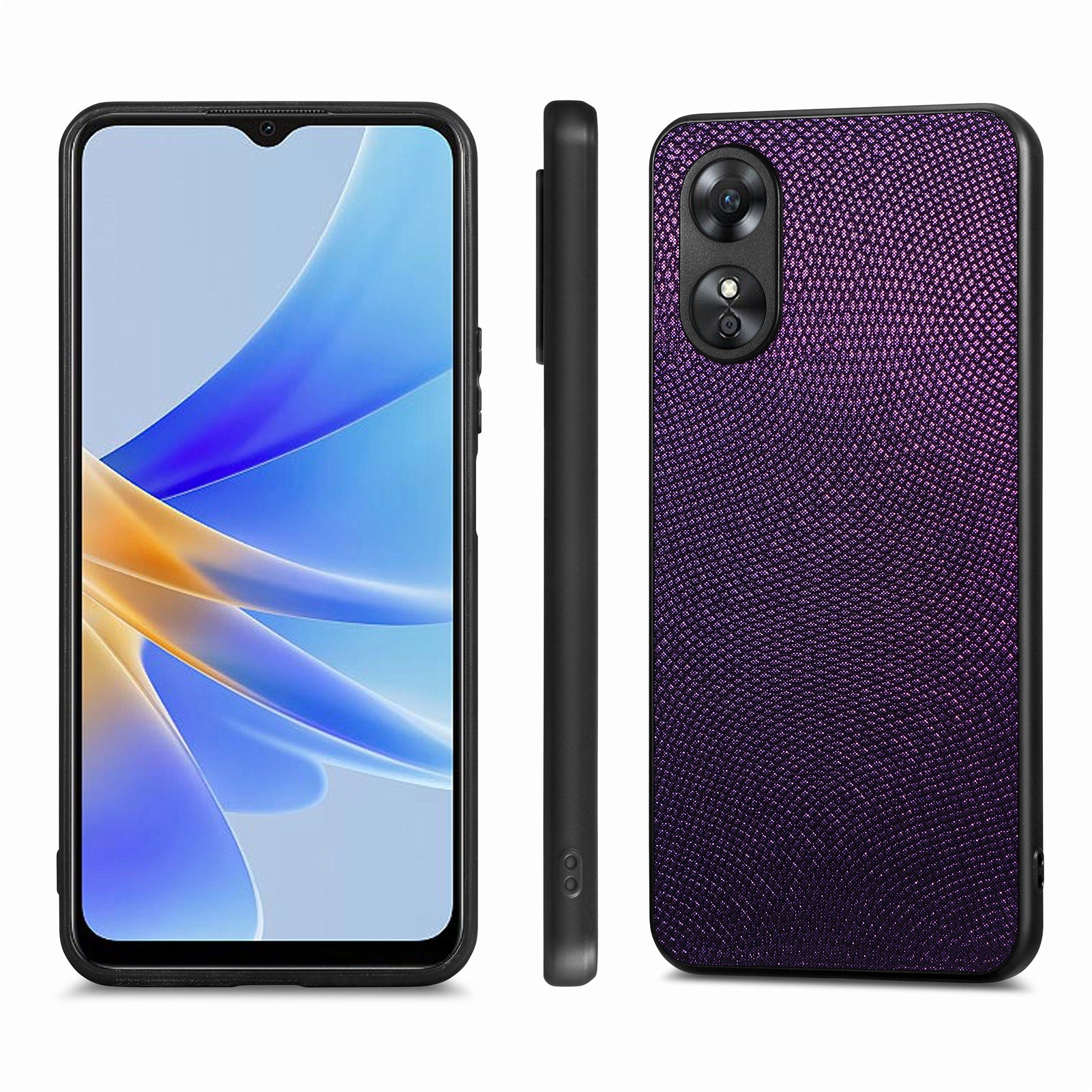 For Oppo A17 4G A17k 4G Anti-Fingerprint Phone Case PU Leather Coated PC TPU Slim Cell Phone Cover