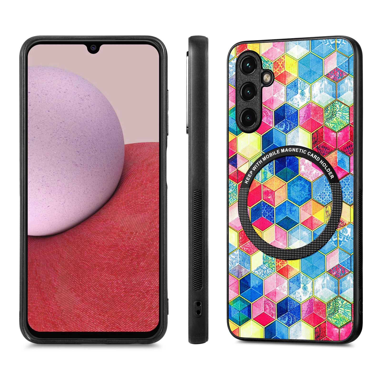 For Samsung Galaxy A14 5G A14 4G PC TPU PU Leather Coated Cover Stylish Pattern Phone Case with Metal Ring