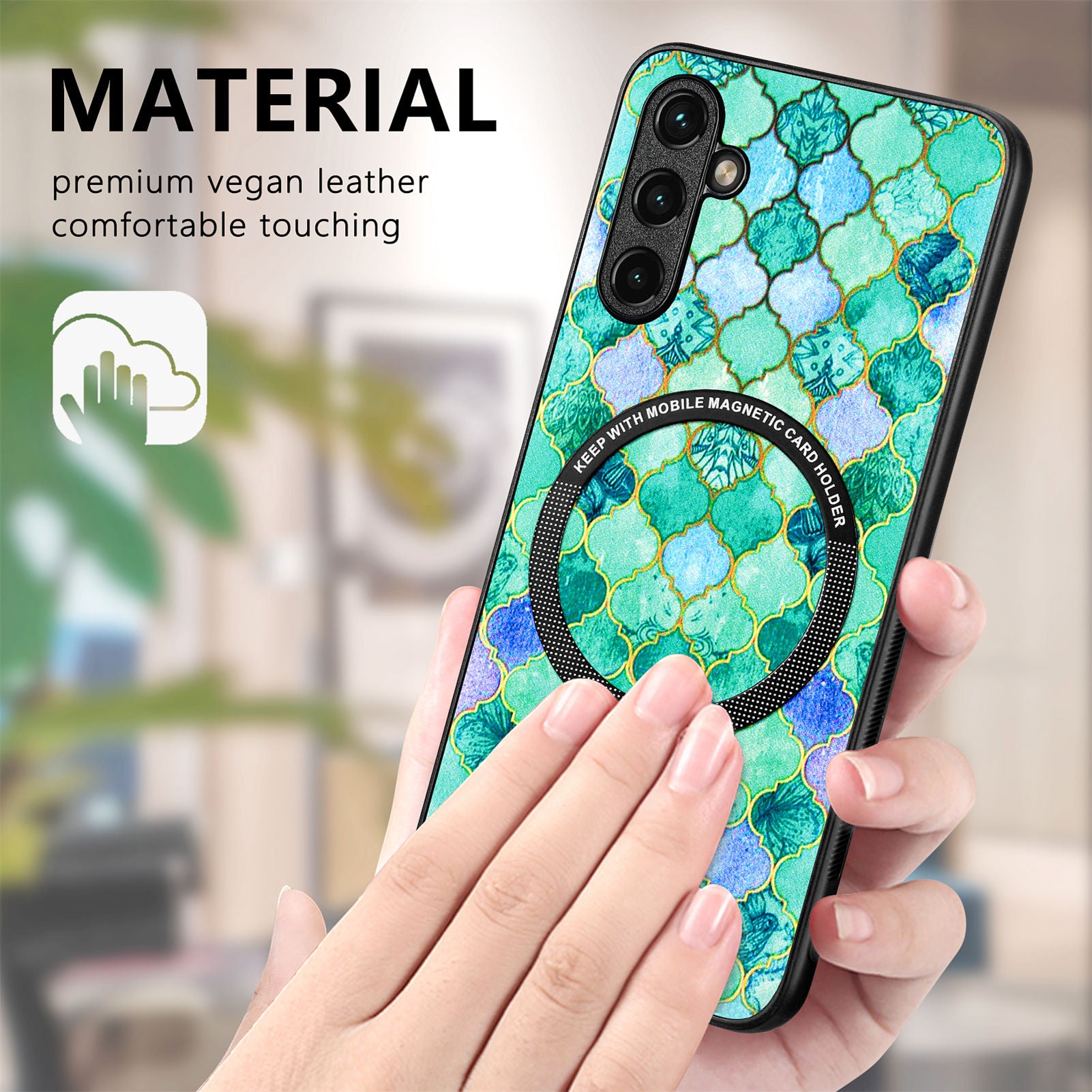 For Samsung Galaxy A14 5G A14 4G PC TPU PU Leather Coated Cover Stylish Pattern Phone Case with Metal Ring