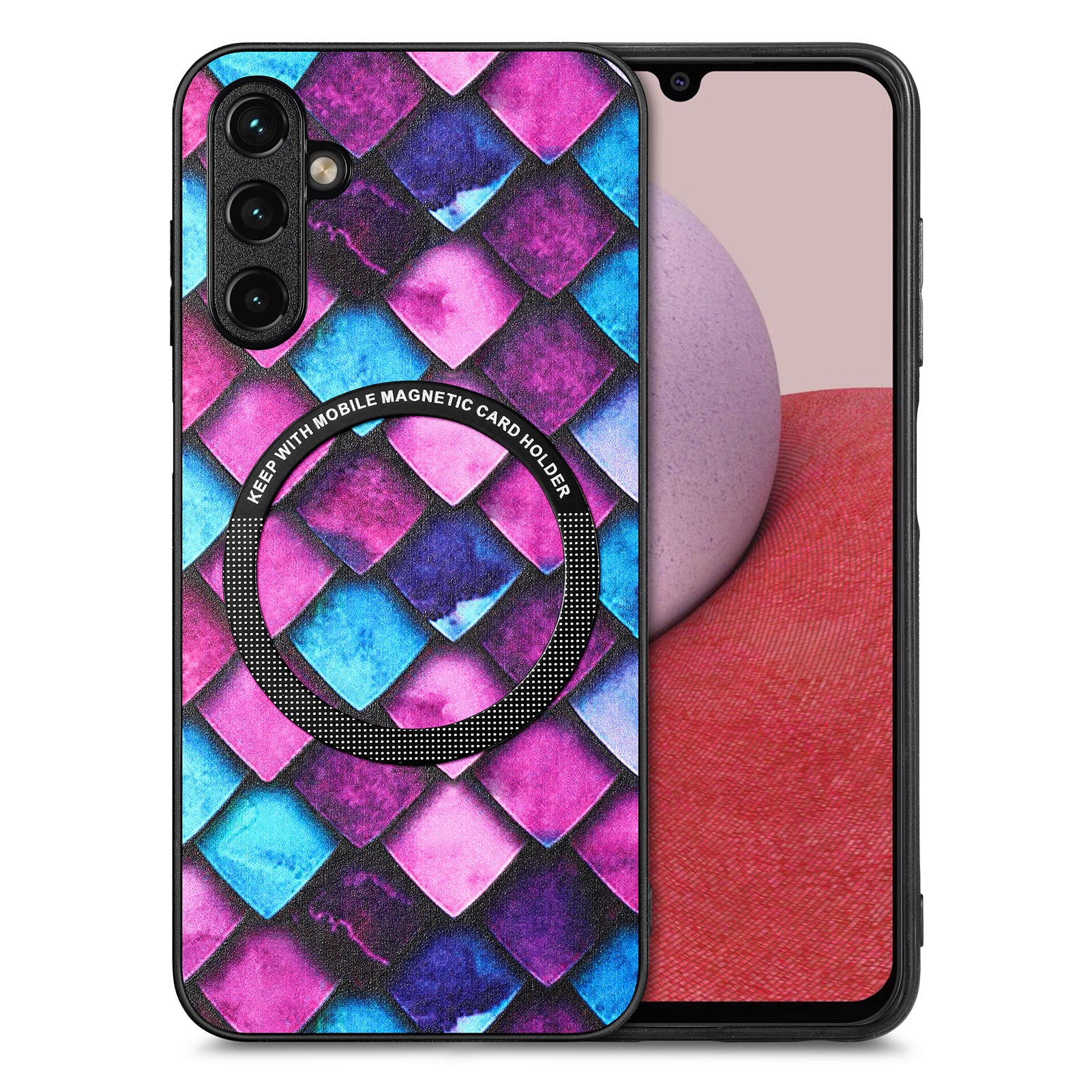 For Samsung Galaxy A14 5G / A14 4G PC TPU PU Leather Coated Cover Stylish Pattern Phone Case with Metal Ring