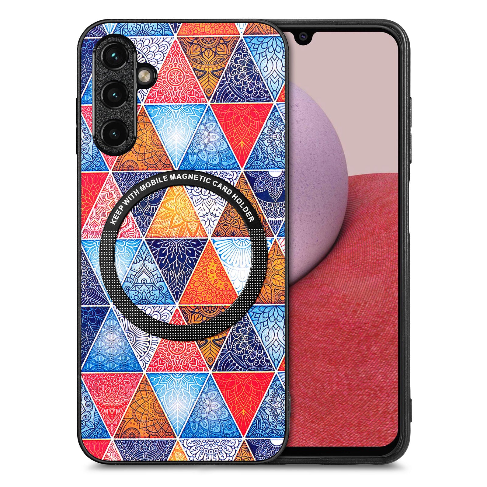 For Samsung Galaxy A14 5G / A14 4G PC TPU PU Leather Coated Cover Stylish Pattern Phone Case with Metal Ring