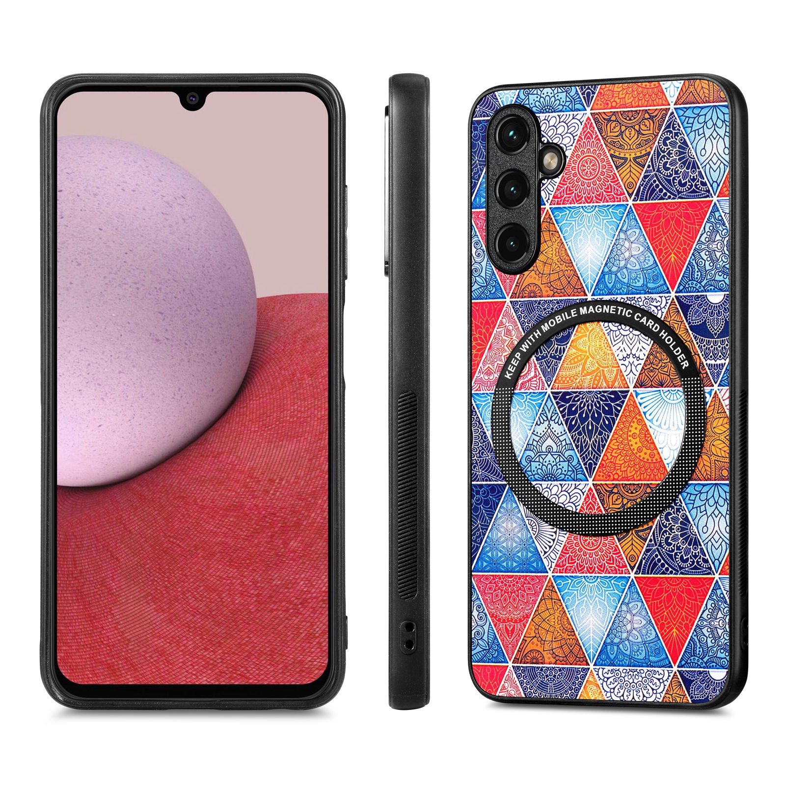 For Samsung Galaxy A14 5G / A14 4G PC TPU PU Leather Coated Cover Stylish Pattern Phone Case with Metal Ring