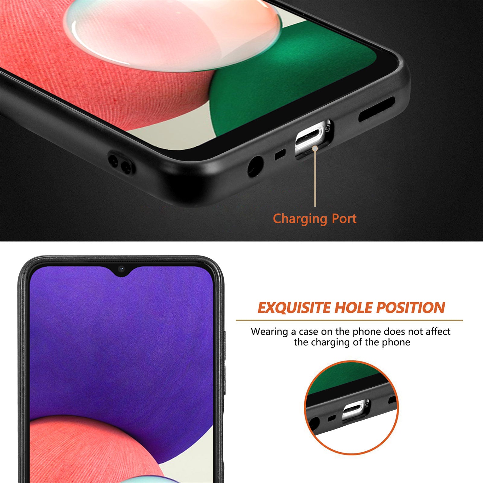 Anti-fall Phone Cover For Samsung Galaxy A22 5G (EU Version) PC PU Leather TPU Precise Cutout Smartphone Case