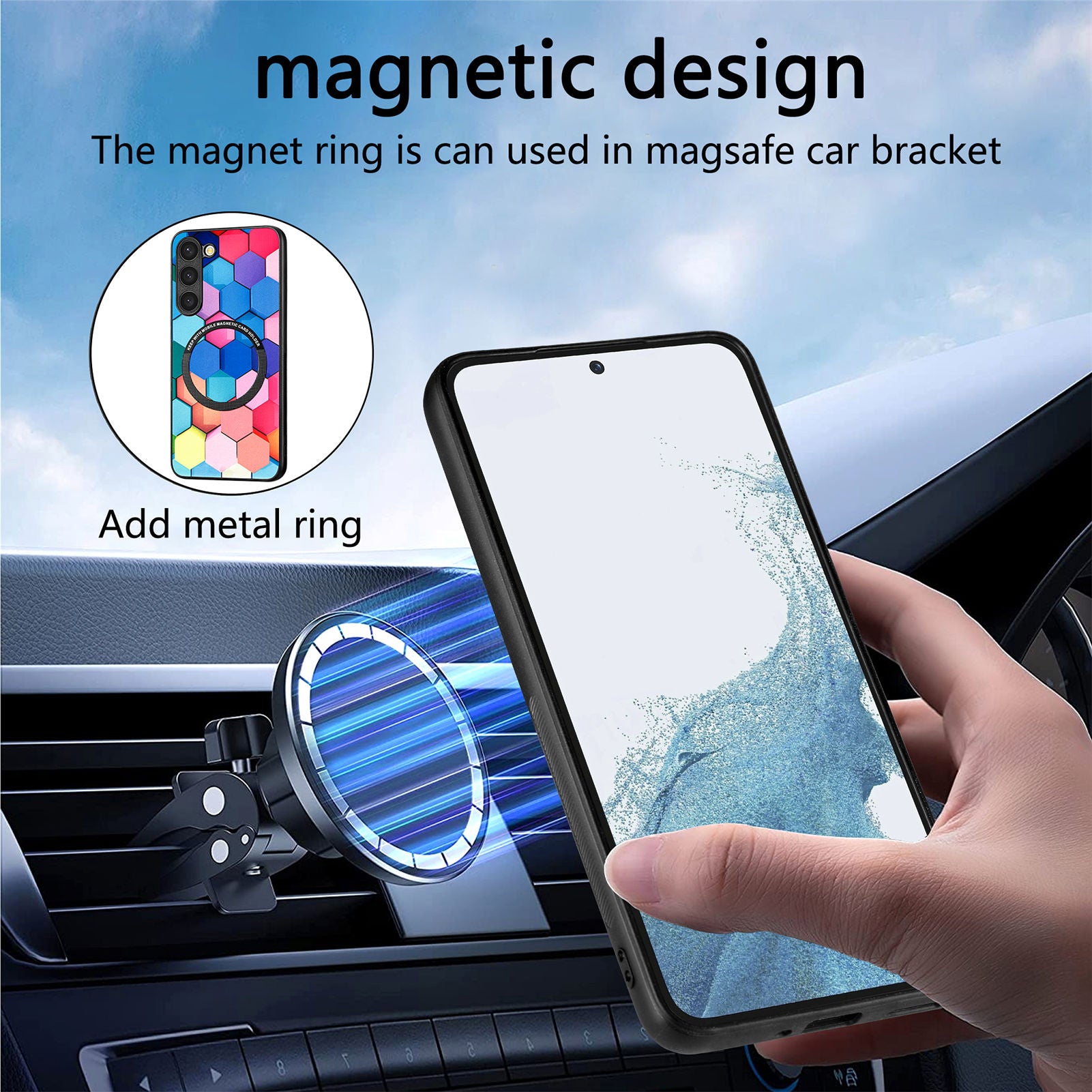 For Samsung Galaxy S23 Metal Ring Design Cellphone Case PC TPU PU Leather Coated Pattern Printing Shockproof Cover