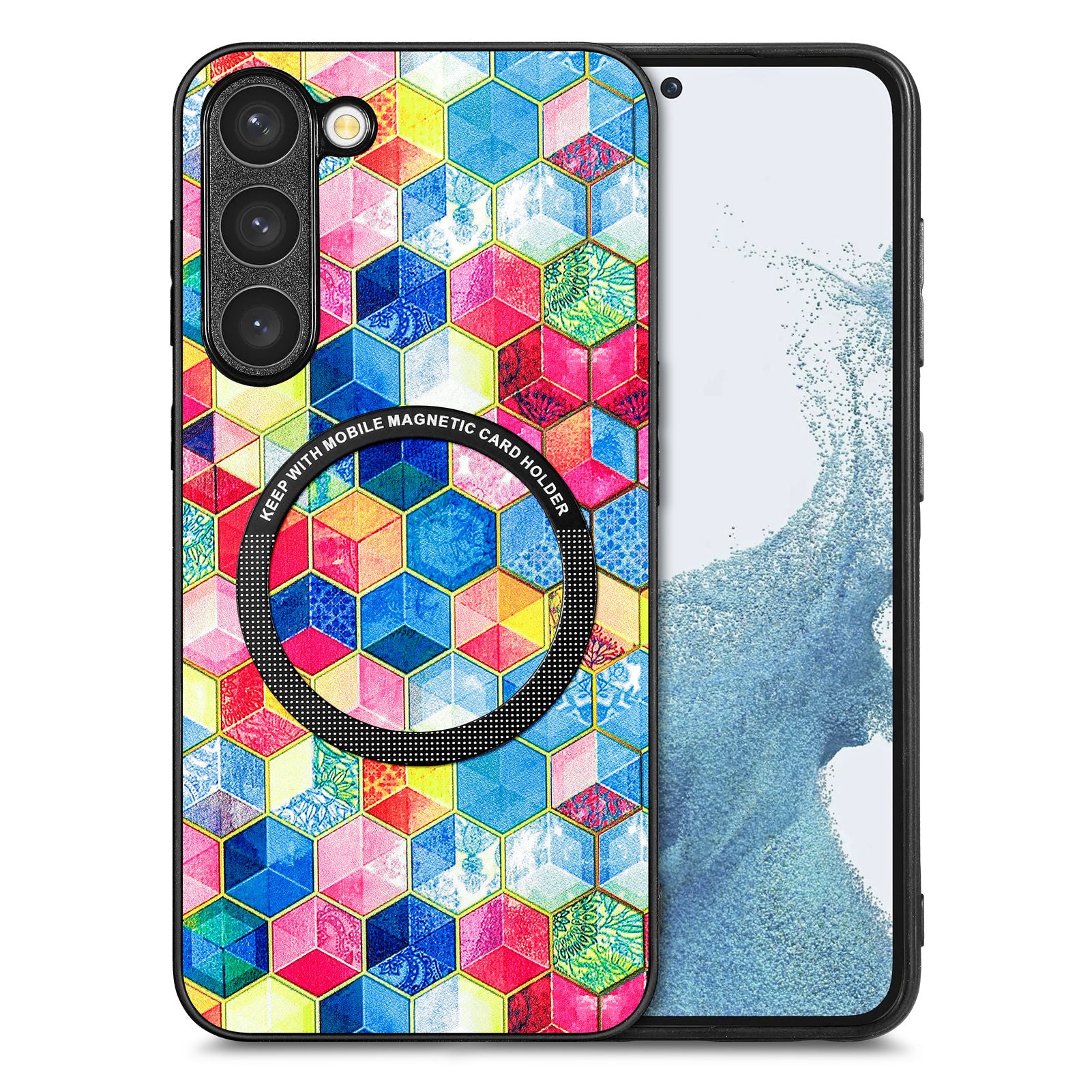 For Samsung Galaxy S23 Stylish Pattern Metal Ring Design Phone Case PC TPU PU Leather Coating Drop-proof Cover