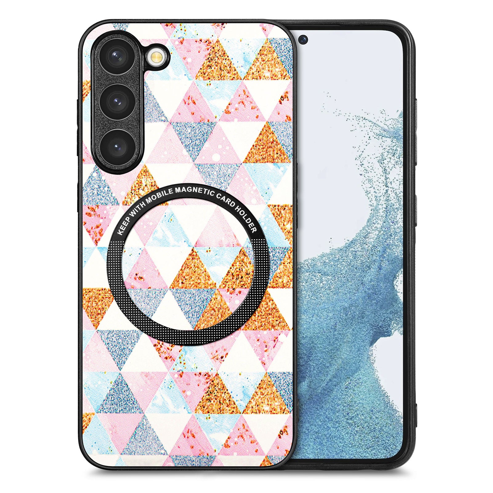 For Samsung Galaxy S23 Stylish Pattern Metal Ring Design Phone Case PC TPU PU Leather Coating Drop-proof Cover