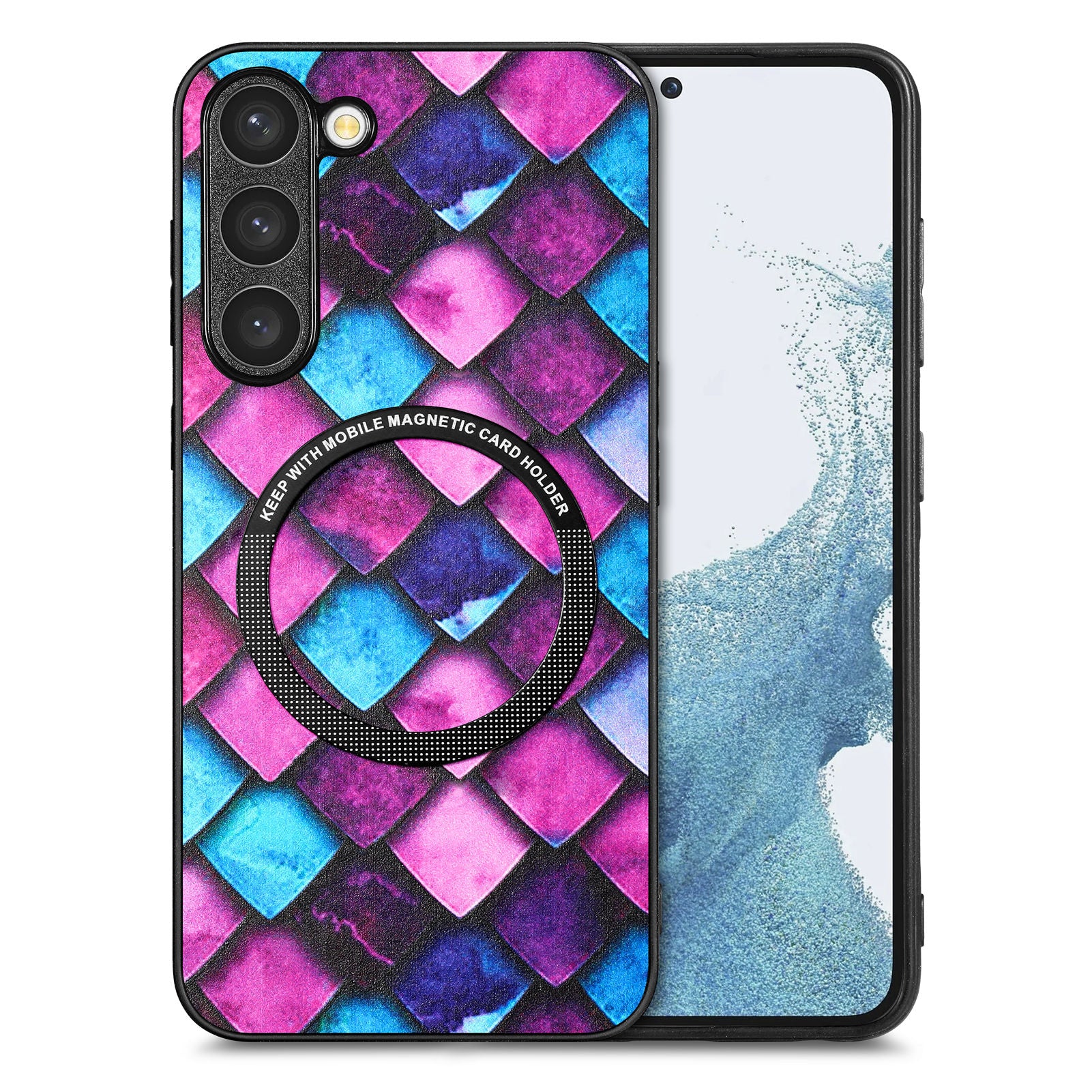 For Samsung Galaxy S23 Stylish Pattern Metal Ring Design Phone Case PC TPU PU Leather Coating Drop-proof Cover